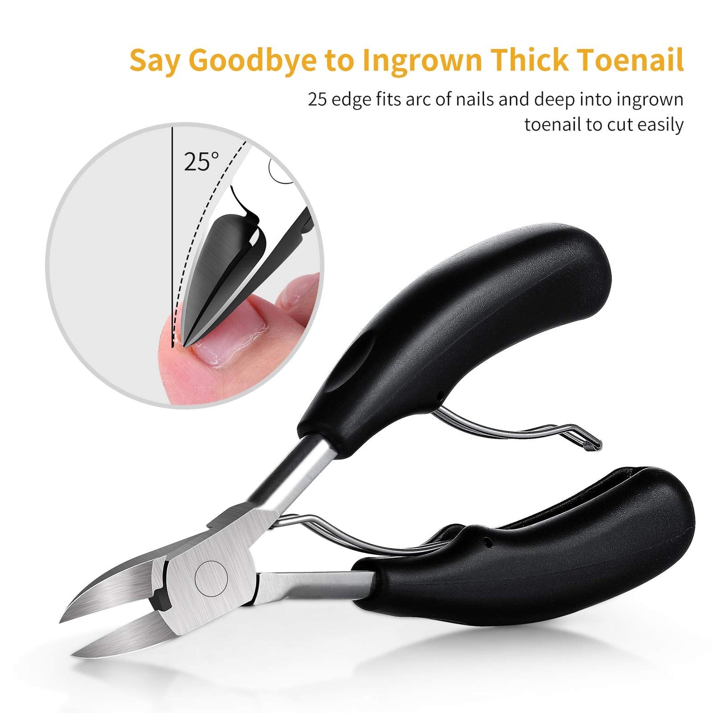 Aogeili Ingrown Toenail Clippers Kit, Professional Thick & Ingrown Toe Nail Clippers for Seniors Men & Women, Stainless Steel Super Sharp Curved Blade Pedicure Nipper with Ingrown Lifter Tool (Black)