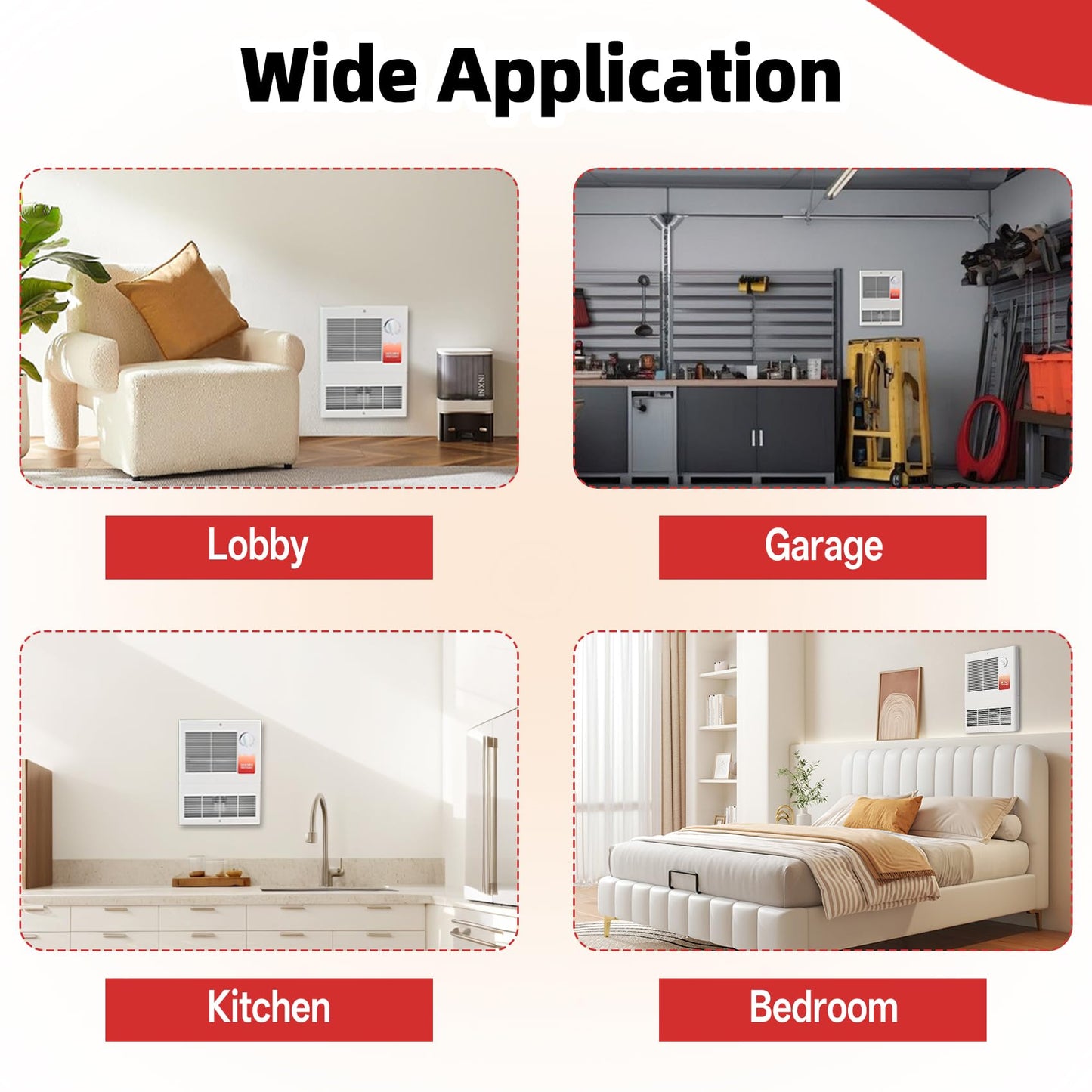 9815WH Large Capacity Electric Wall Heater, High Capacity Wall Heater with Built-In Adjustable Thermostat and Silent Motor, 1500 W, 120/240 V, Overheat Protection