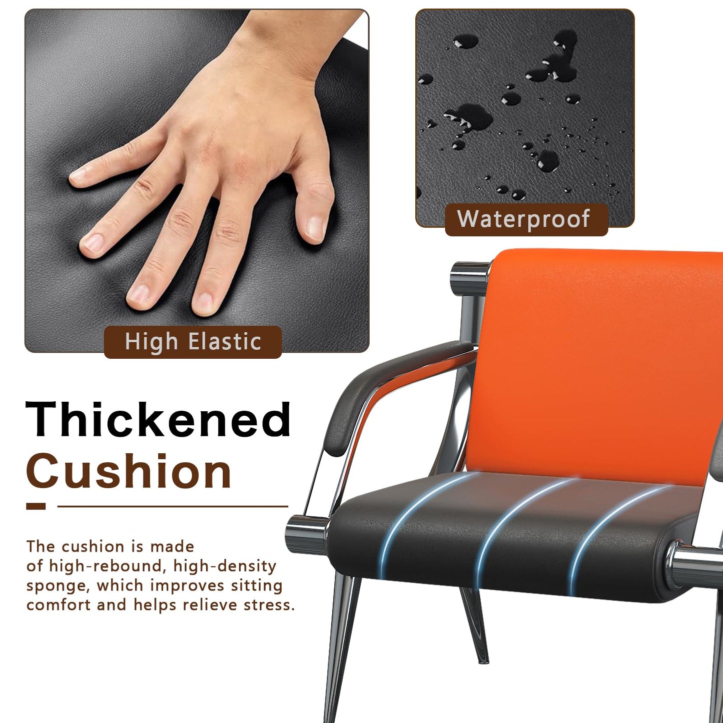 wonline 3 Seat Waiting Room Chair with Armrest PU Leather Office Furniture, Office Guest Seating Lobby Conference Reception Chairs for Airport Clinic Hospital Bank Salon Barber(Orange&Black)