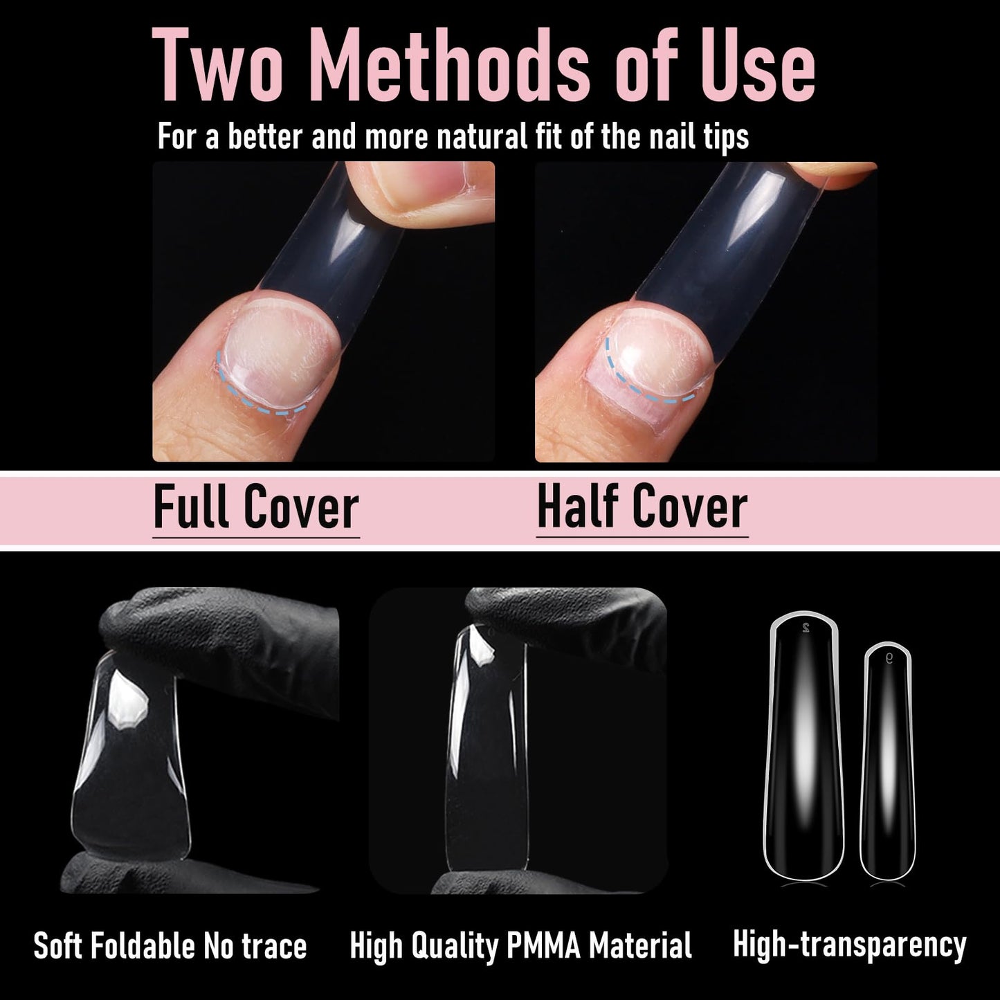 Wellquinn Curved Nail Tips Square Press on Full Cover Thicker Extra Curve Gel x Thick Long Acrylic Fake Nails, Clear Hard Gel French XXL False Nails for Nail Extension 12 Sizes 240 Pcs Q54 Pro