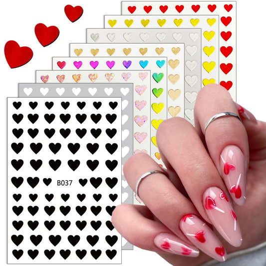 8 Self-Adhesive Nail Art Stickers - Heart & Nail Decorations