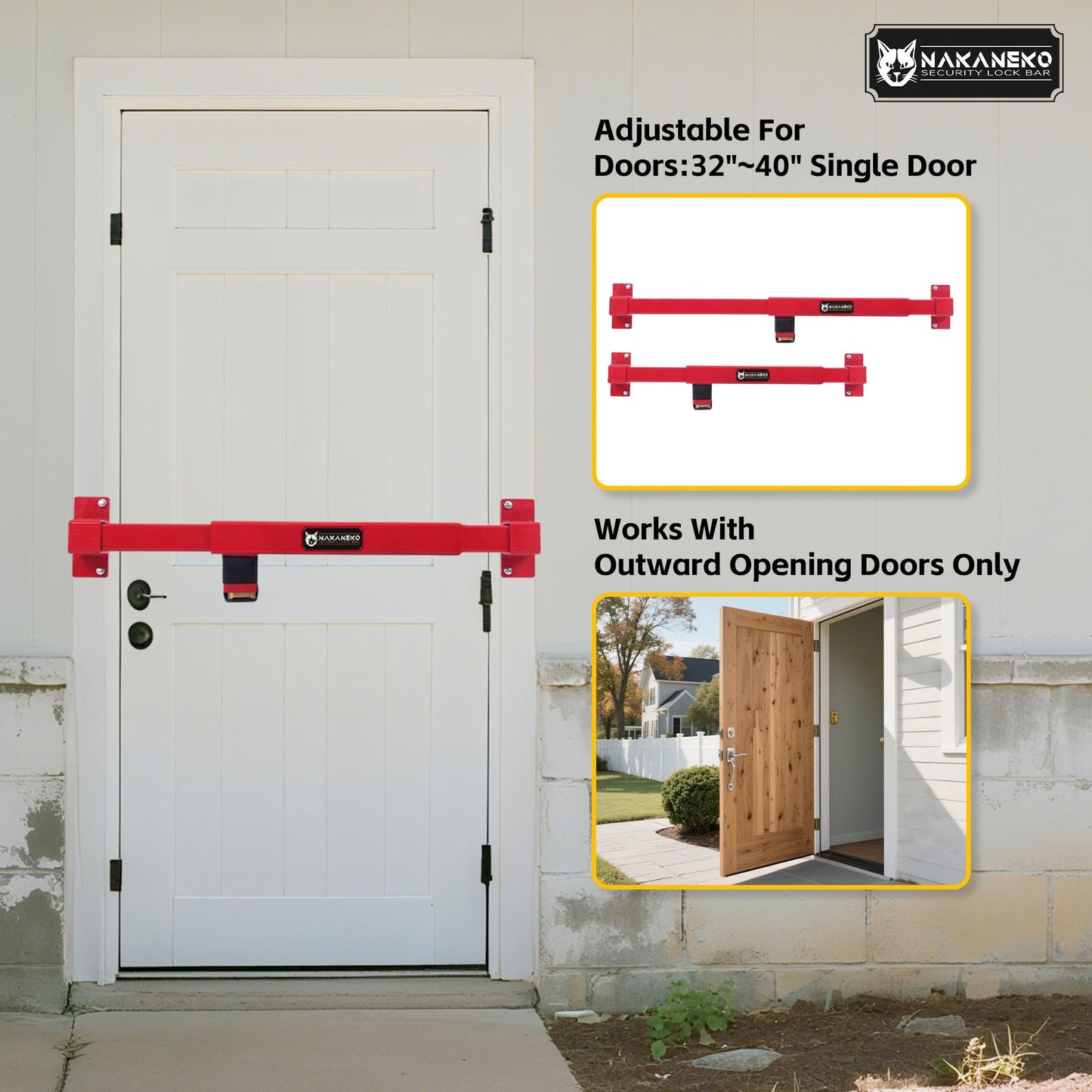 Door Security Bar-by NAKANEKO The Entire Width of Your Outward Opening Front Door-Safe Jobsite Office bar. 2500 pounds of Resistance Fits Doors 33"-40" Wide.(Combination Lock)