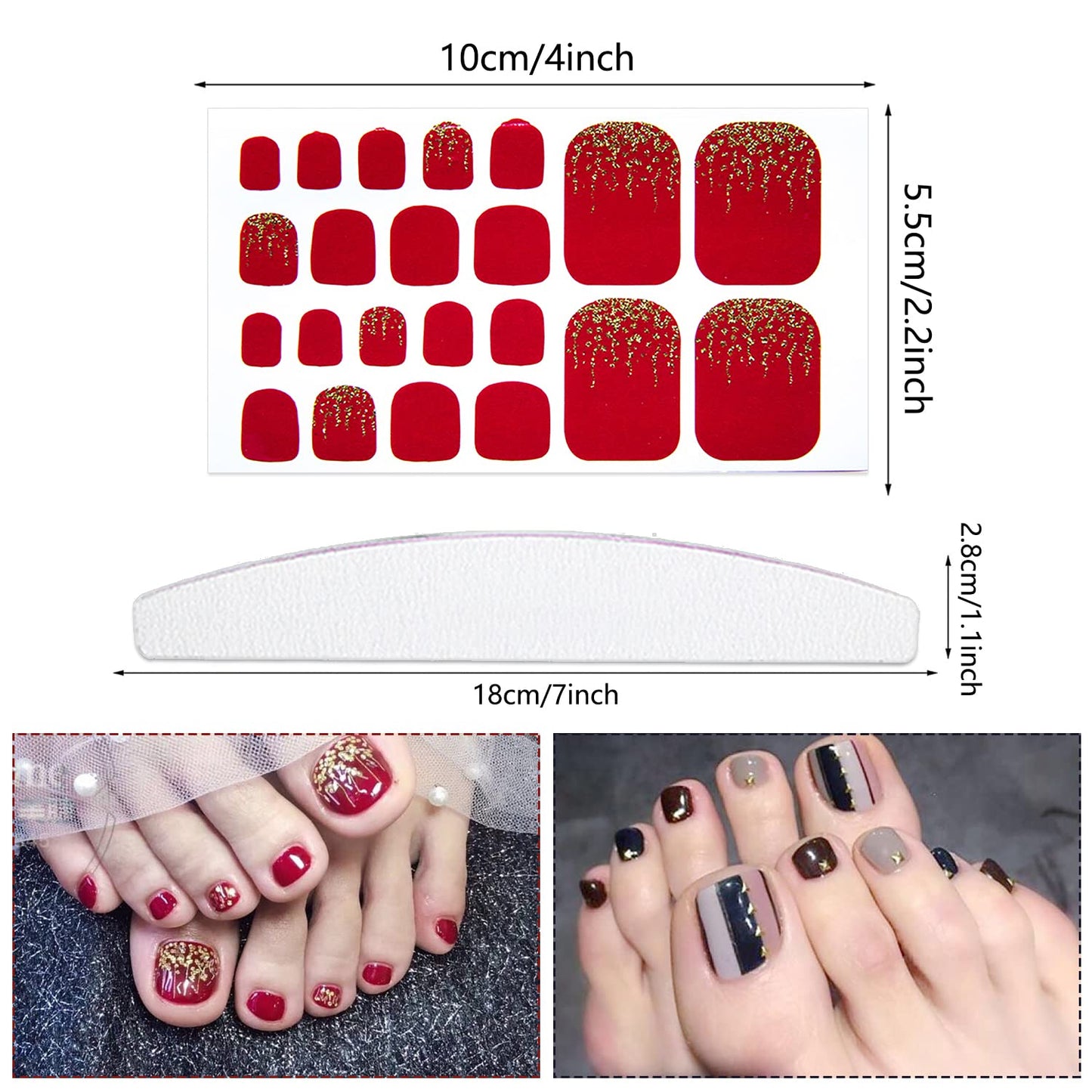YECIRALA 20 Sheets 440 Pcs Fashion Designs Toe Nail Stickers Full Nail Wraps for Women Toenails Gel Nail Polish Stickers for Toes Nails Strips Stick On Nails Polish Strips Decals