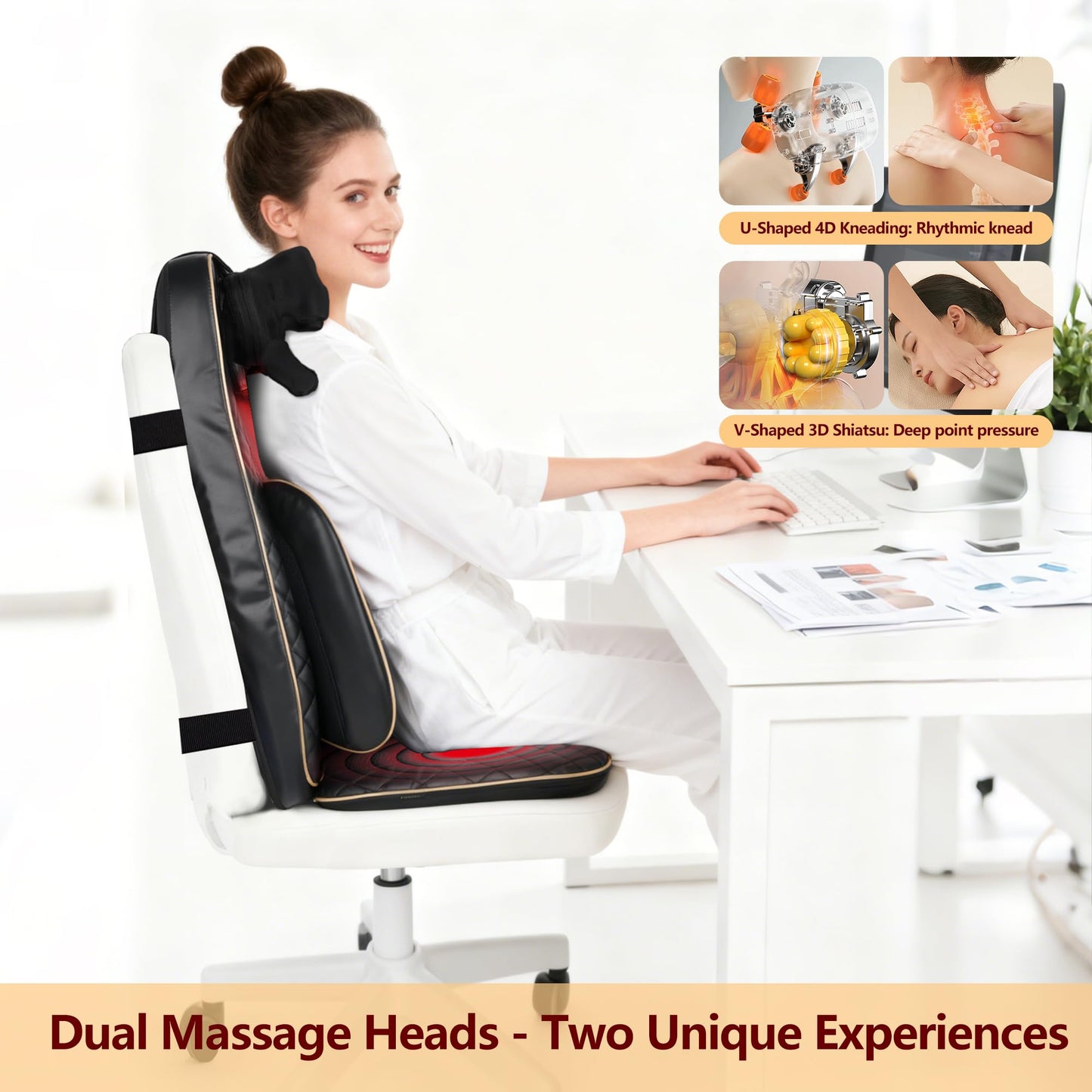 Nsyfe Neck and Back Massager with Heat - Shiatsu Full Back Walking Massager with Deep Kneading & Seat Cushion Vibration for Chair and Home, Pain Relief, Dual-Neck Detachable and Height Adjustment