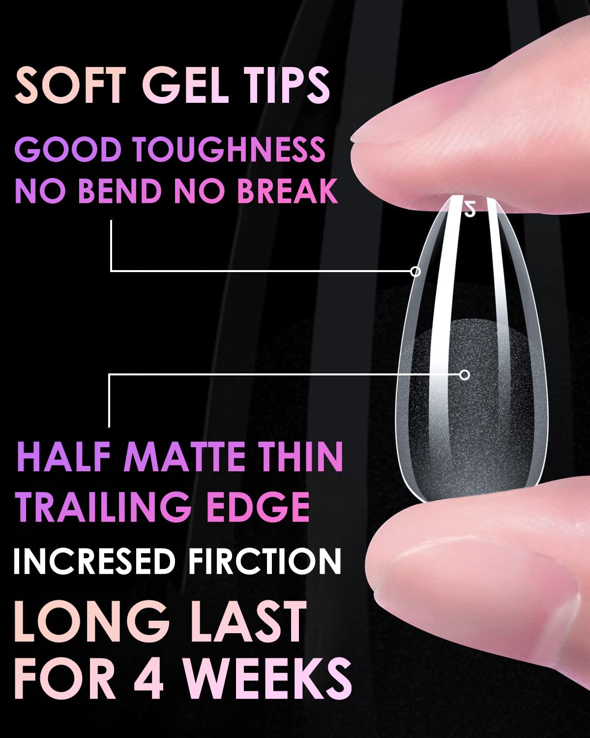 Medium Stiletto Nail Tips, BORNBYME 504PCS Pre Buff Full Cover Shaped Nail Extenison Tips Half Matte Gel X Nail Tips