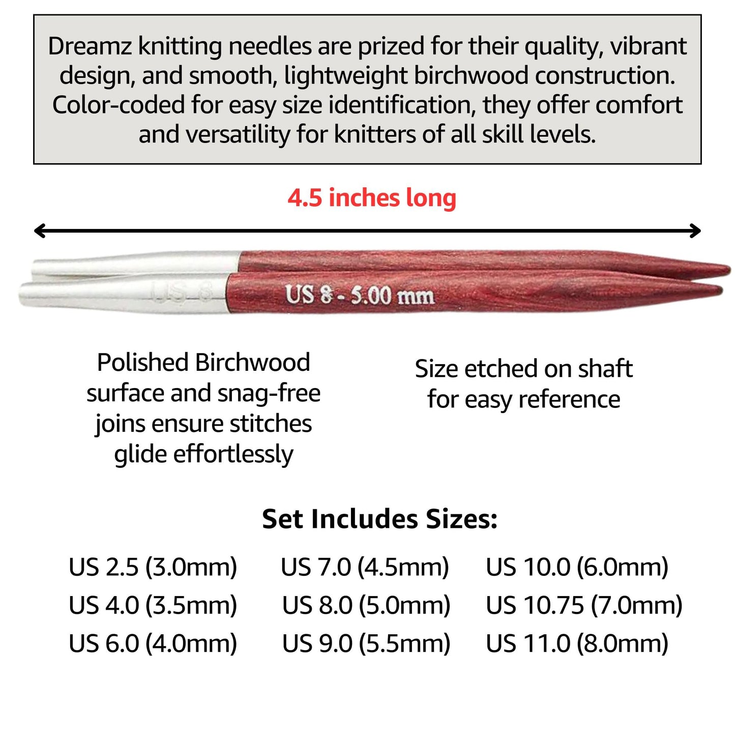 KnitPro Dreamz Deluxe Set 5 inch Circular Knitting Needles Size 2.5, 4, 6, 7, 8, 9, 10, 10.75, 11 Interchangeable, 4 Cables, 8 Caps, 4 Keys, 2 Connectors, Fabric Case with Project Bag