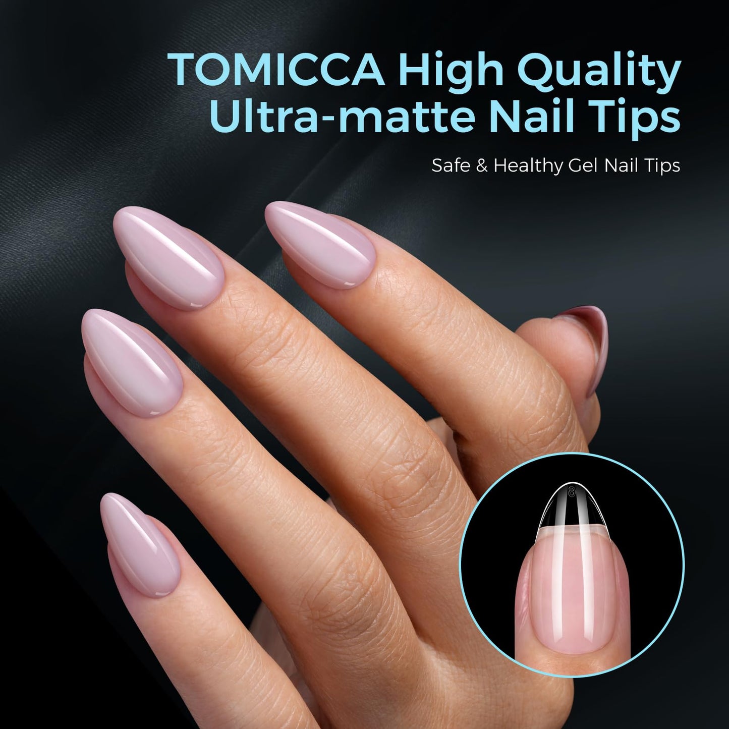 TOMICCA Short Almond Nail Tips 510PCS, 15 Sizes Gel Nail Tips for Clear Acrylic Nails, Almond Nail Tips for DIY Salon, Gel Nail Extension Tips for Beginners & Nail Techs