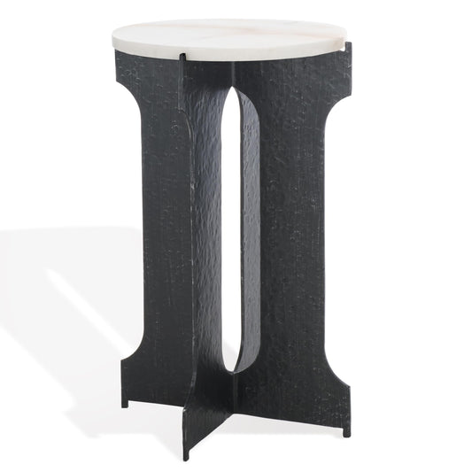 SAFAVIEH Couture Collection - Tayanna Black Iron & Marble Accent Table, Modern Side Table, Minimalist Round Top Design, Fully Assembled (SFV9546A)