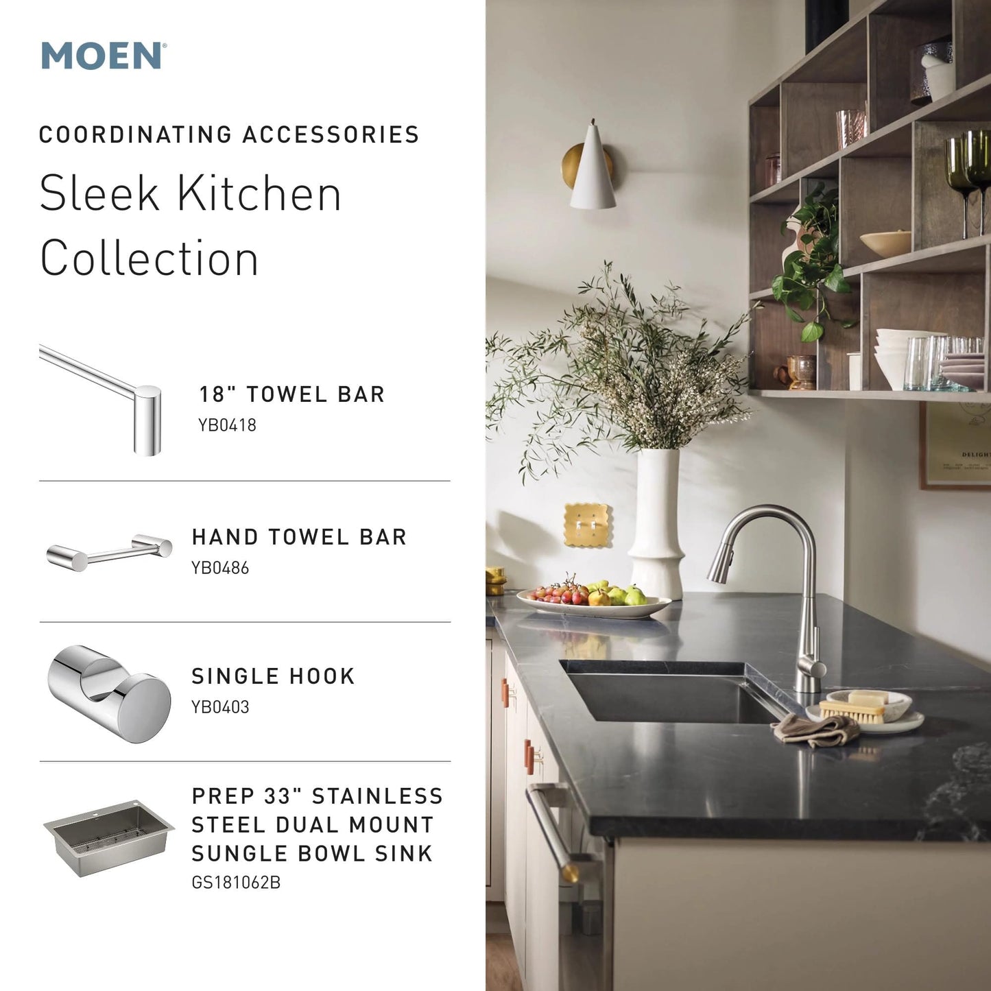 Moen Sleek Matte Black Pulldown Kitchen Faucet Featuring Pull Down Sprayer with Power Boost, High Arc Modern Kitchen Faucet, One-Handle Easy Installation, 7864BL