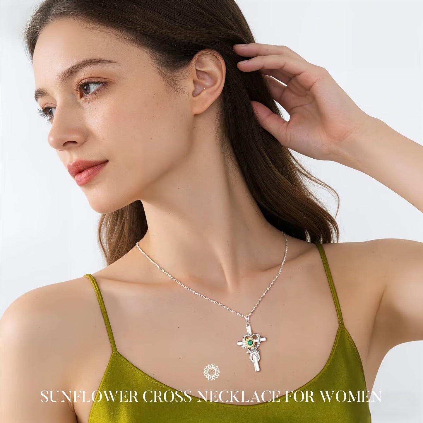 Iefil Valentines Necklace for Her - Jewelry Gifts | February Simulated Amethyst Jewelry, Sunflower Cross Necklace