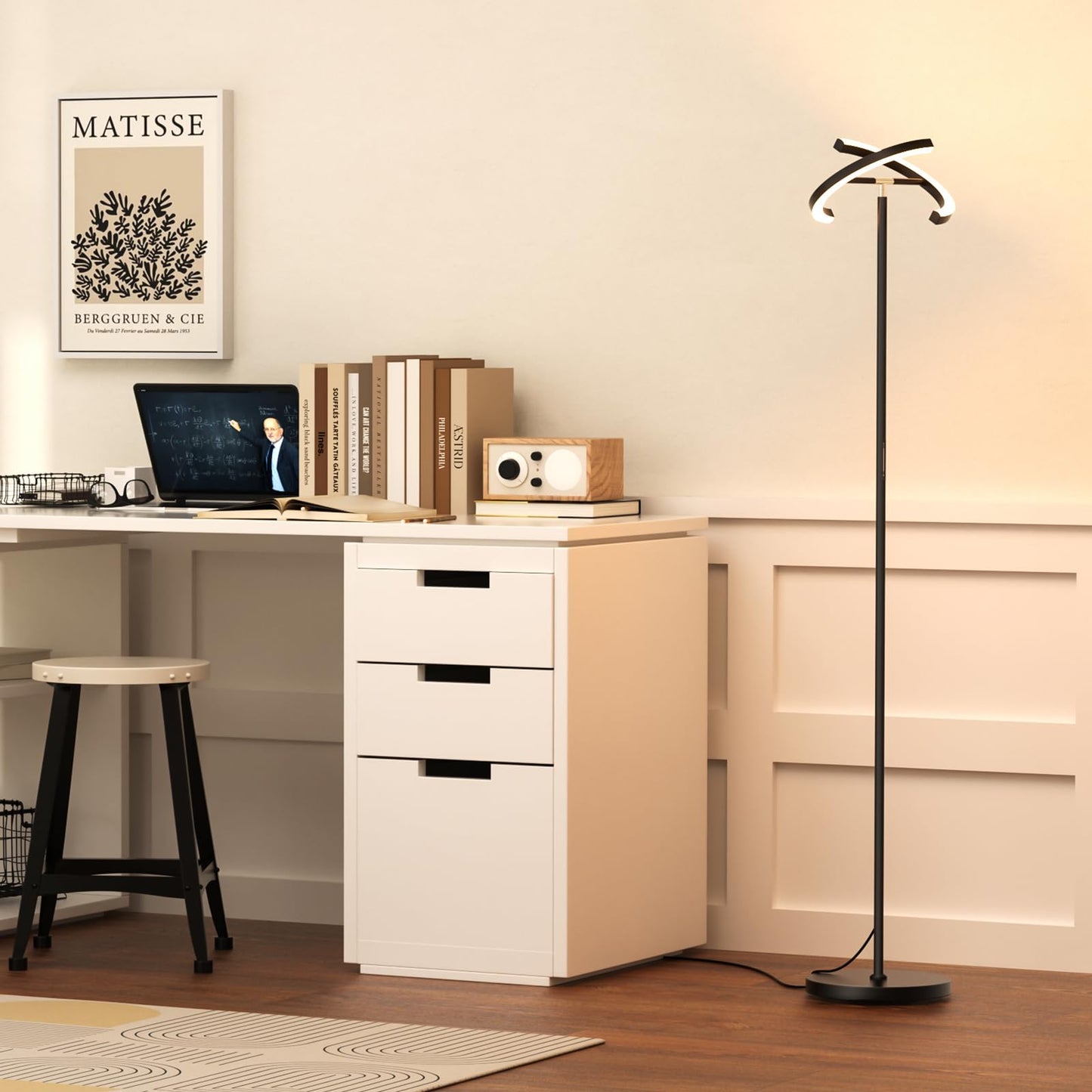 SIBRILLE LED Floor Lamp - Rotatable Standing Lamp with Touch & Remote Control, 3000-6000K, 22W Modern Floor Reading Light, Dimmable Corner Uplighter for Living Room Bedroom Office, Black