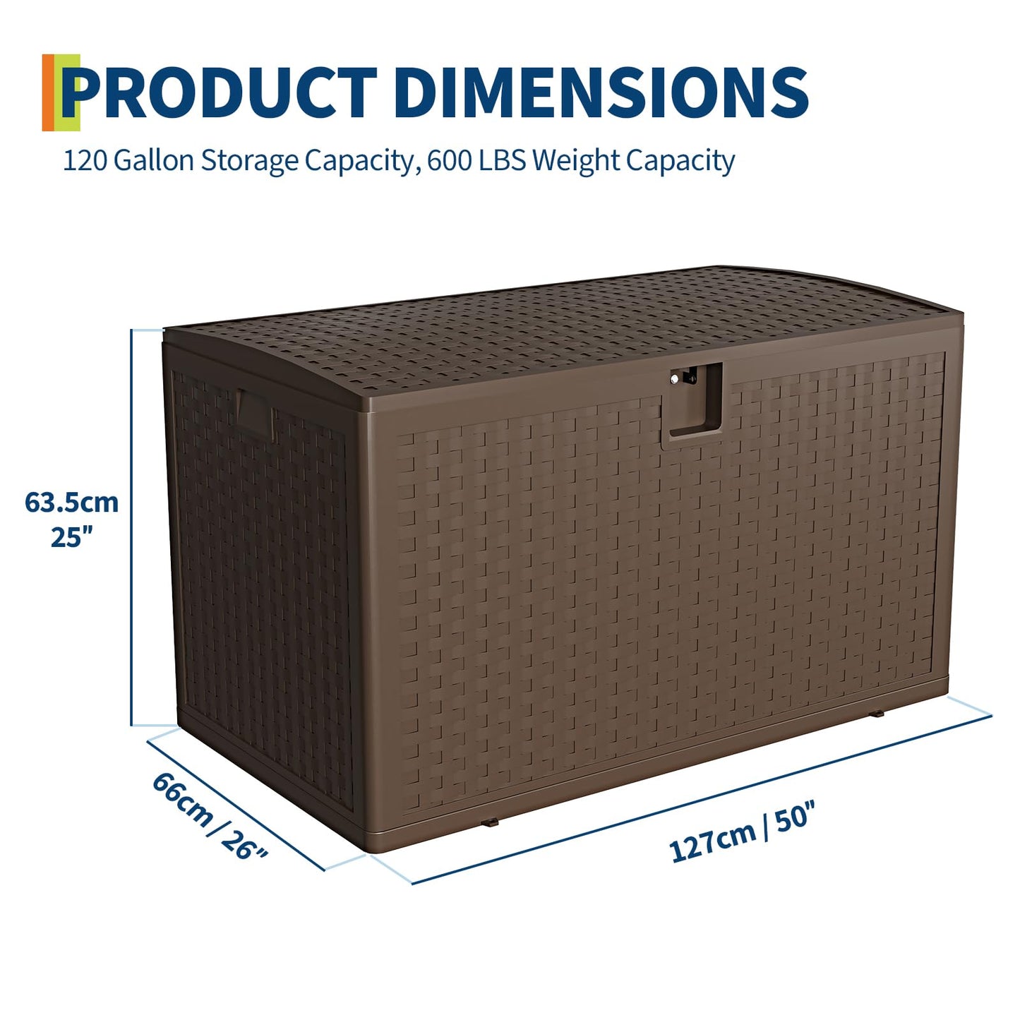 CABIHOME 120 Gallon Large Outdoor Deck Storage Box - Waterproof, Lockable Resin Organizer - Weatherproof Rattan Style for Patio Furniture, Garden Tools, Pool Accessories - With Side Handles, Brown
