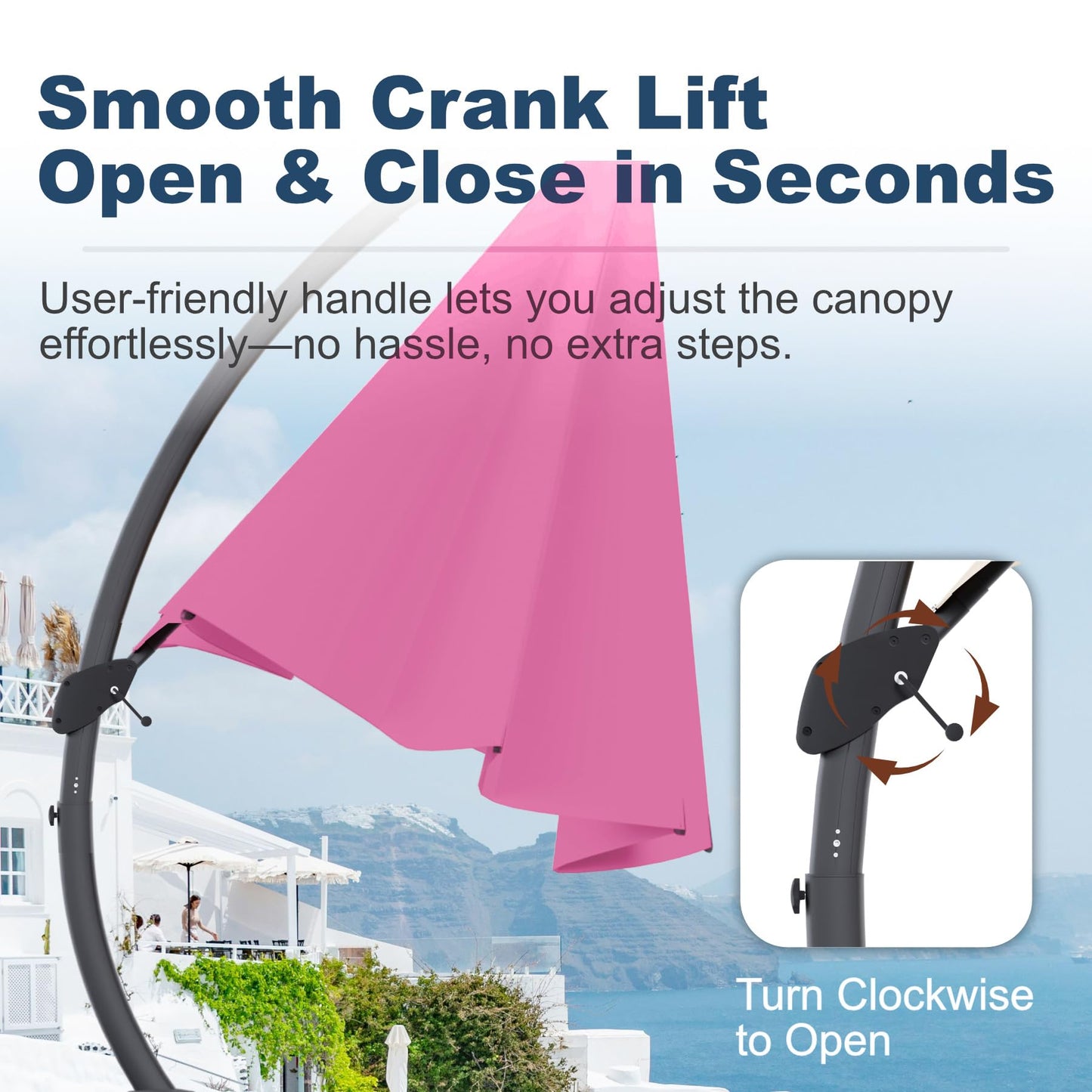 Patio Kingdom 11FT Cantilever Umbrella with Base Large Curvy Outdoor Aluminum Offset Umbrella w/ 360° Rotation, UV Resistant Canopy for Patio, Garden, Backyard, Rose Pink