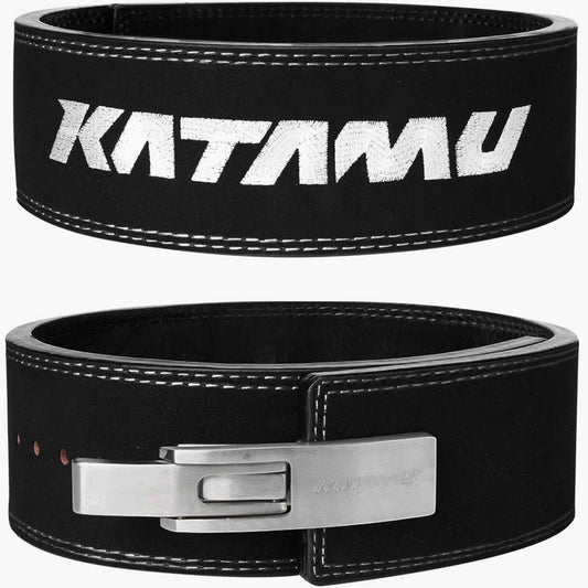 Katamu Black USPA & IPL Approved Lever Belt — Premium 10mm and 13mm Leather Powerlifting Belt for Men and Women, Steel Lever Buckle, 4 Inch Back Support for Deadlifts