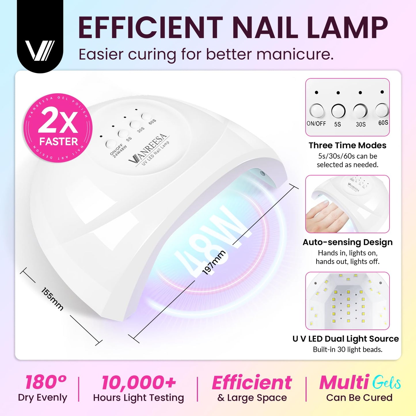VANREESA Gel Nail Polish Kit with U V Light 53 Pcs Gel Polish Nail Set 36 Sweet Colors Nail Polish Set with Base Coat and 4 Effects Top Coat Manicure Tools Complete Nail Kit Gifts for Women Girls