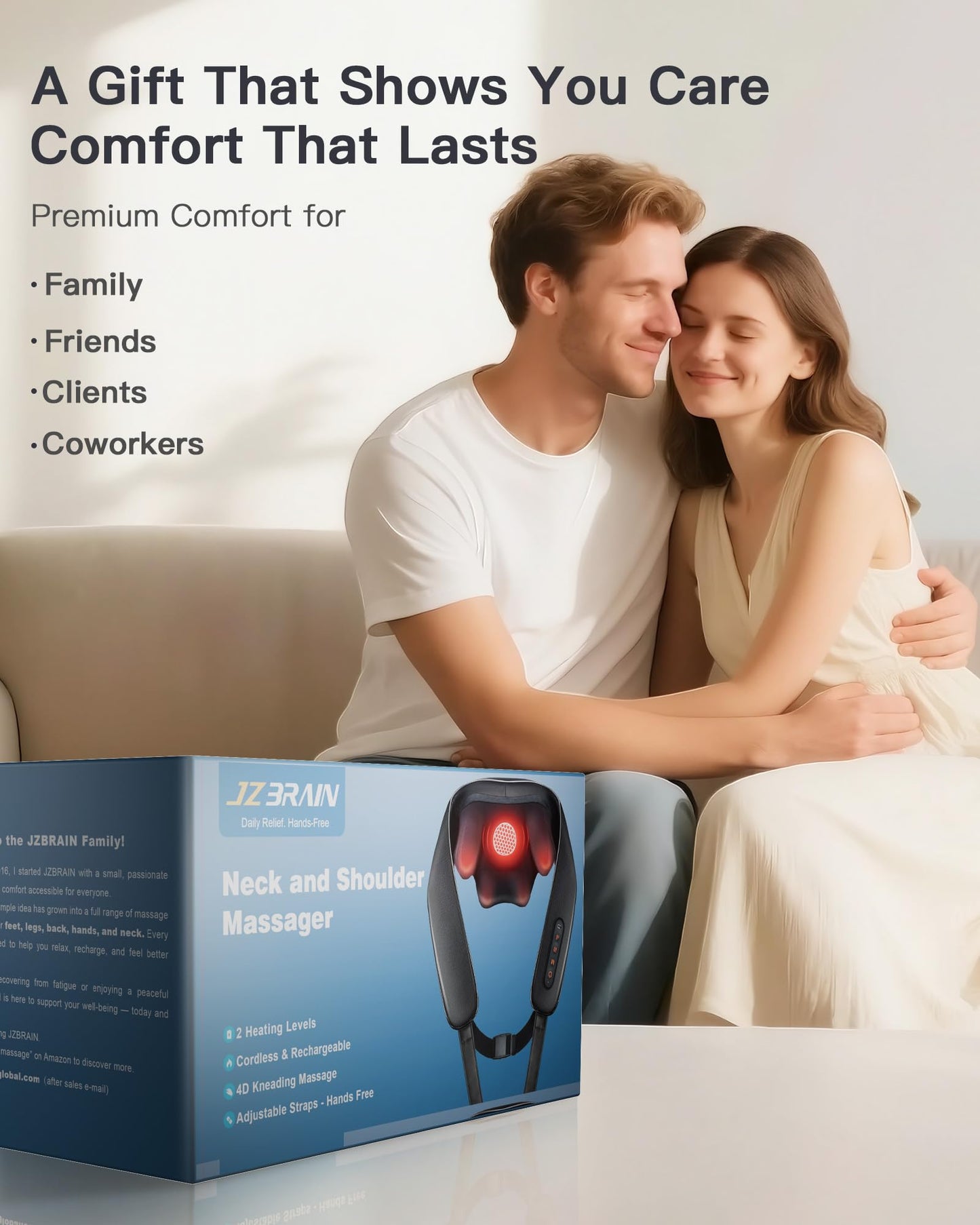 JZBRAIN Neck and Shoulder Massager with Heat – Cordless Shiatsu Neck Massager for Pain Relief Deep Tissue - Adjustable Speed & Modes Kneading Massage for Back - for Men Women