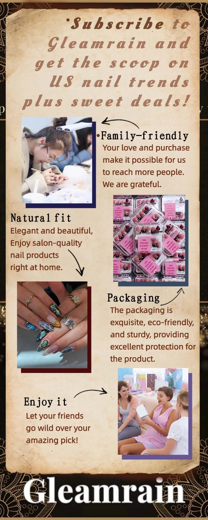 Gleamrain Pink Handmade Press on Nails Long Almond False Nails with French Tips and Shell and 3d Flower Luxury Professional Nail for Women 10pcs Pattern 27
