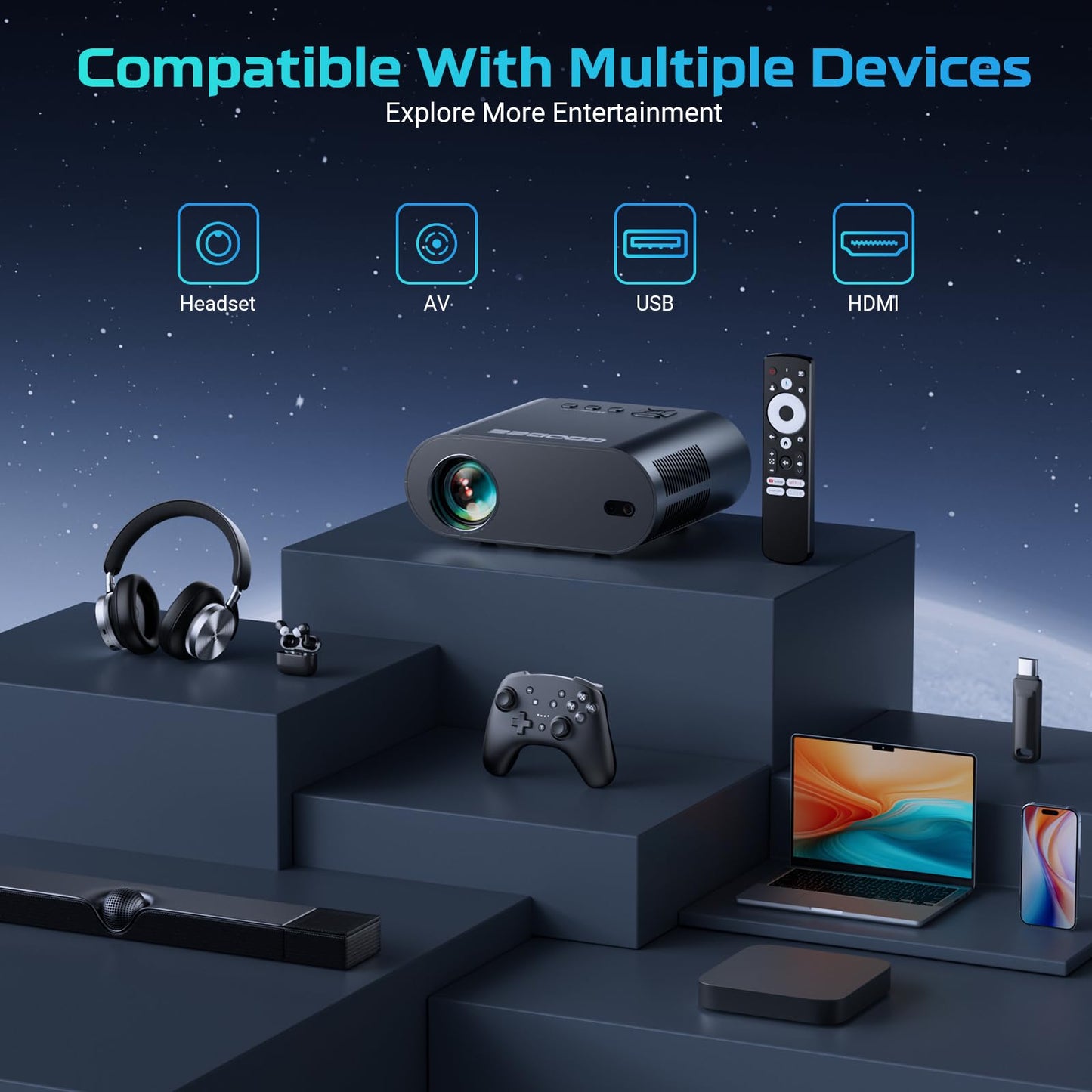 [Google TV/Voice Control]GooDee 4K UHD Smart Projector with WiFi and Bluetooth, Portable Movie Projector Applicable to Prime Video,YouTube Built-in, Dolby Sound Home Theater for Indoor/Outdoor