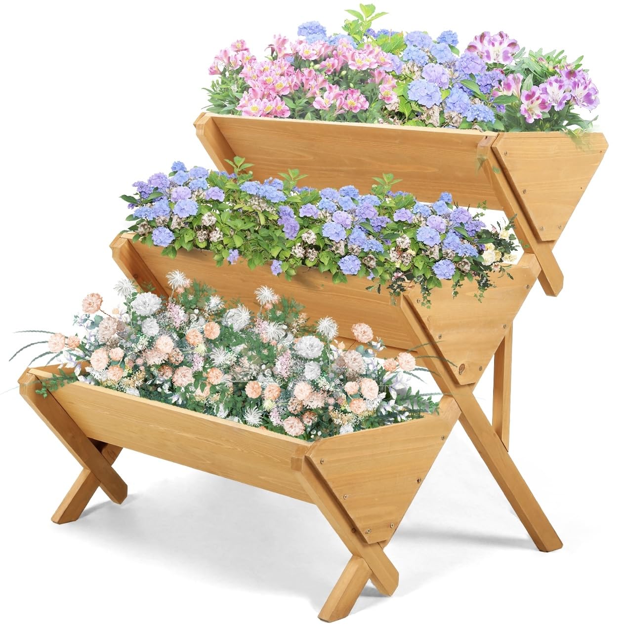 OIPRTGFJ 3 Tiers Wooden Vertical Raised Garden Bed with Legs,Brown Planter Raised Beds Kit for Flowers Herbs Vegetables, Natural… (Medium)