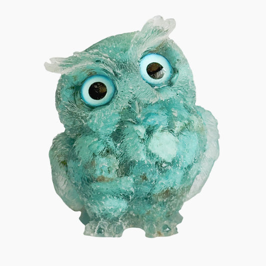 XYLIBLLA Hand-Carved Natural Crystal Owl Statue Owl Decor ，Green Owl Figurine, Animal Figurines Desk Decor and Owl Gifts for Women.（Turquoise）