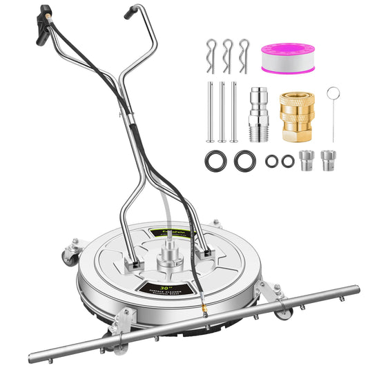 30" Pressure Washer Surface Cleaner Ultra with 7 Nozzles Water Broom, Stainless Steel Dual Handle Power Washer Surface Cleaner for Patio Decker Concrete Driveway, 5000 PSI