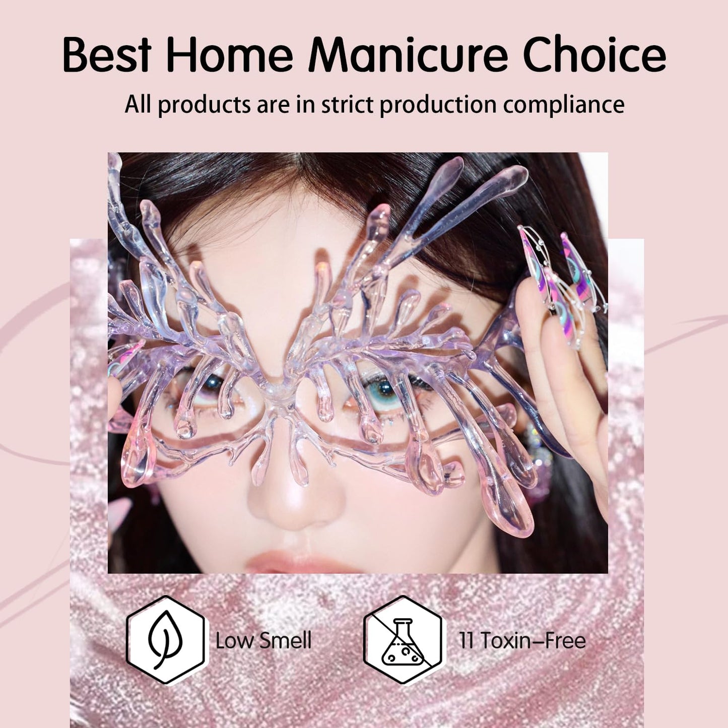 SHOYUM Jelly Pink Silver Cat Eye Gel Nail Polish Set 6 Colors with Magnet for Holographic Glitter Cat Eye, Salon Gel Manicure and Nail Art DIY at Home