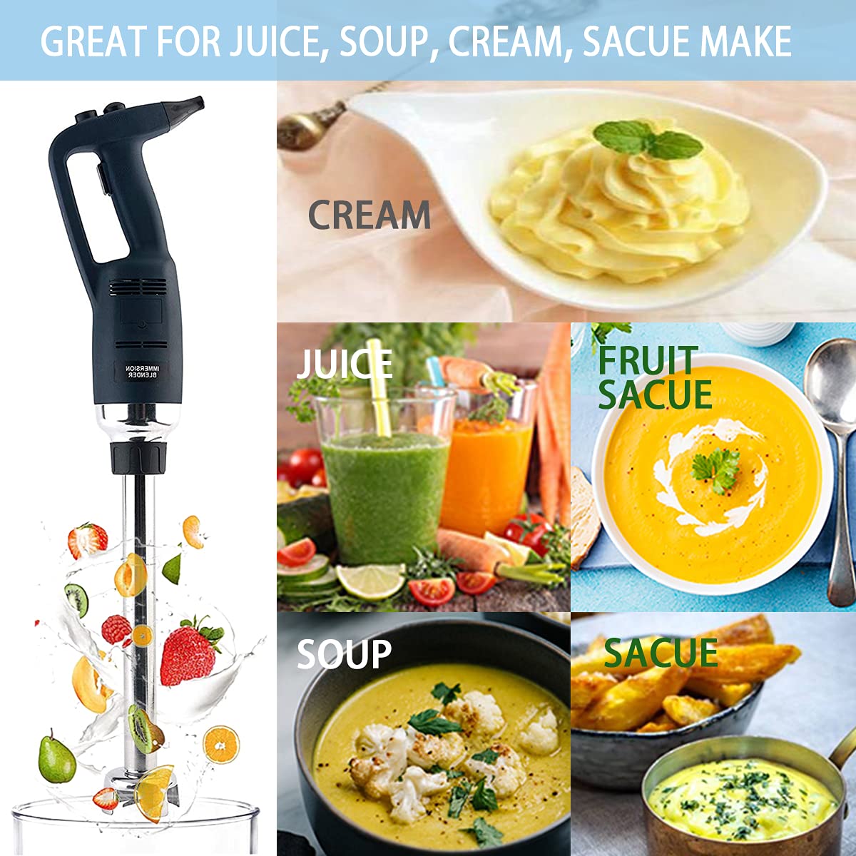 NJTFHU 16 in Heavy Duty Immersion Blender Handheld Kitchen, Hand Blenders for Kitchen, Commercial Mixer Electric, 500W Removable Shaft 2500rpm to 15000rpm, Emulsifier Blender Handheld
