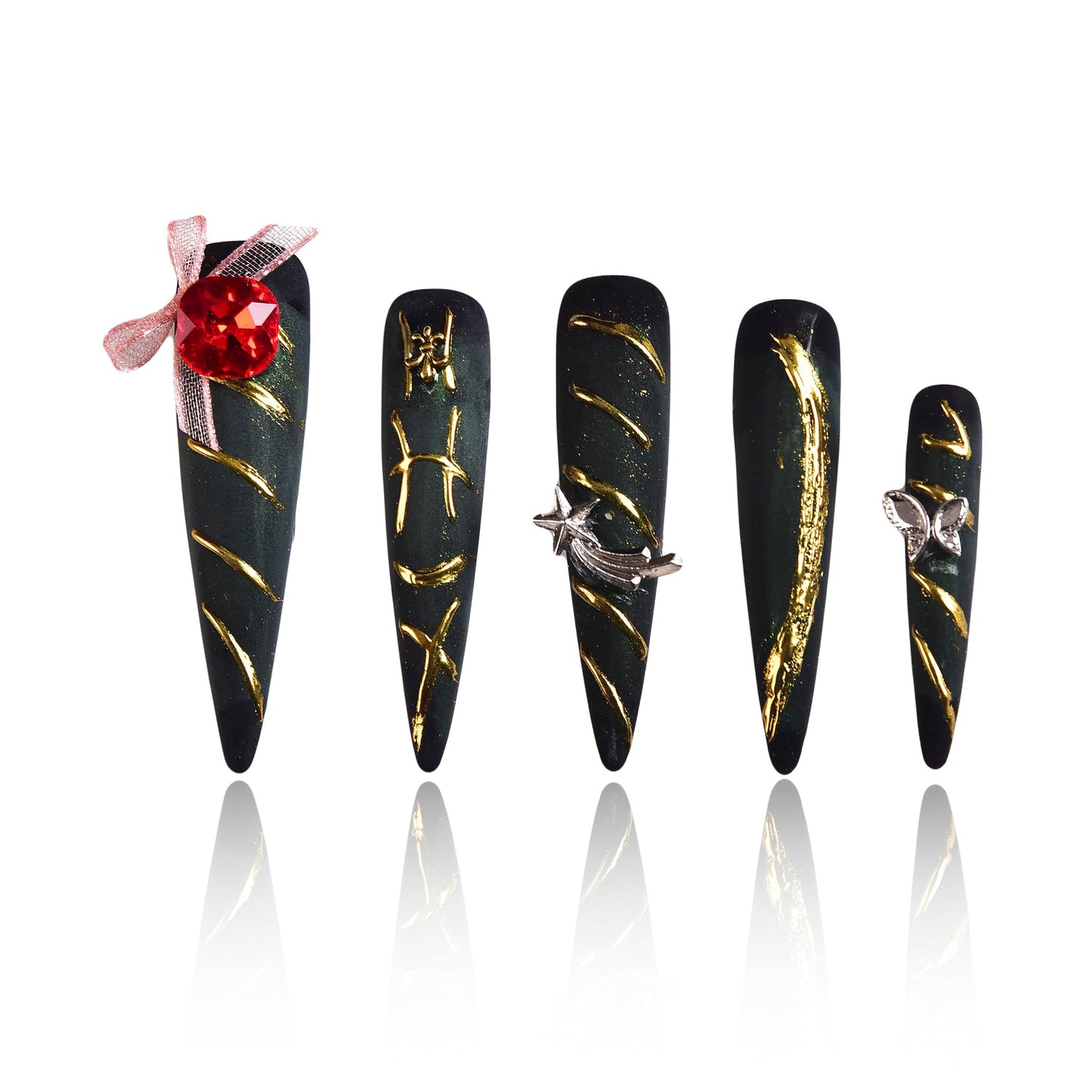 Tmani 10pc/set Extra Long Handmade Press On Nail Hot Girl's Long Ballet Nails Pointed Nail Full of Diamond Glitter Decoration Fake Nails Suitable For Girls Festival Parties and Birthday Gift (190,M)