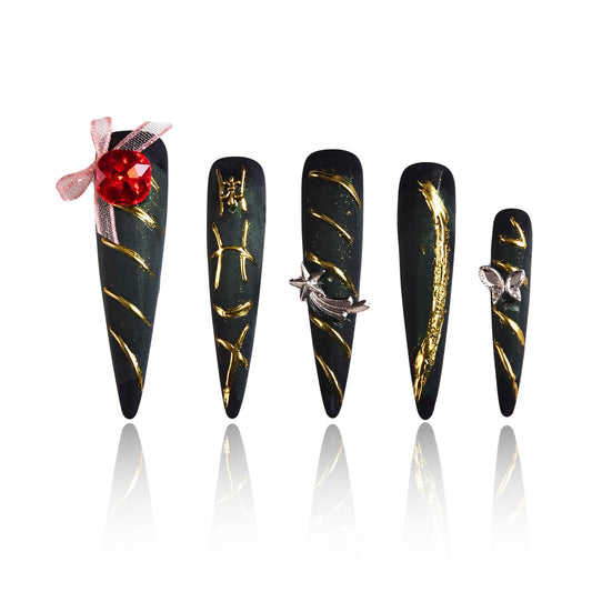 Tmani 10pc/set Extra Long Handmade Press On Nail Hot Girl's Long Ballet Nails Pointed Nail Full of Diamond Glitter Decoration Fake Nails Suitable For Girls Festival Parties and Birthday Gift (190,M)