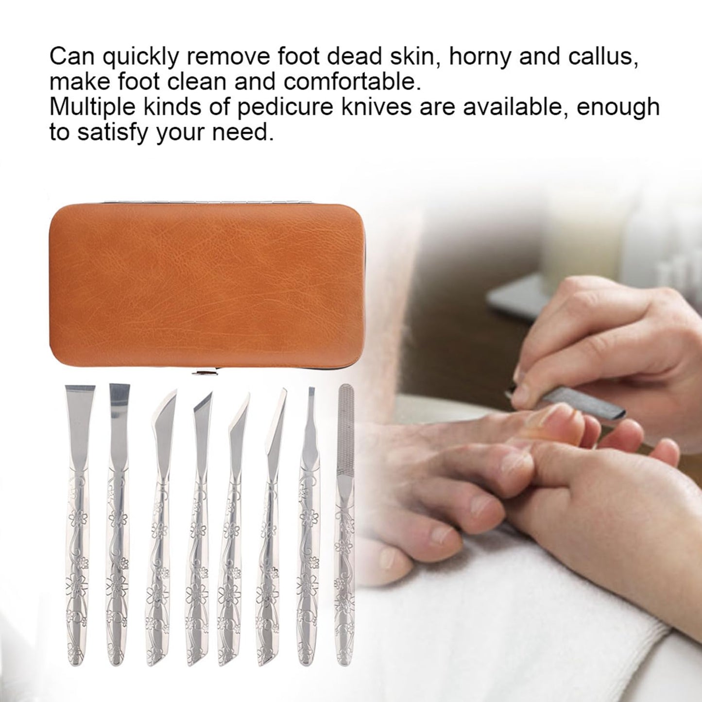 WQAPVHBG 8Pcs Ingrown Toenail Removal Kit, Stainless Steel Pedicure Kit, Pedicure Knife Dead Skin Removal, Ingrown Toenail Treatment Tool Set with A PU Leather Box