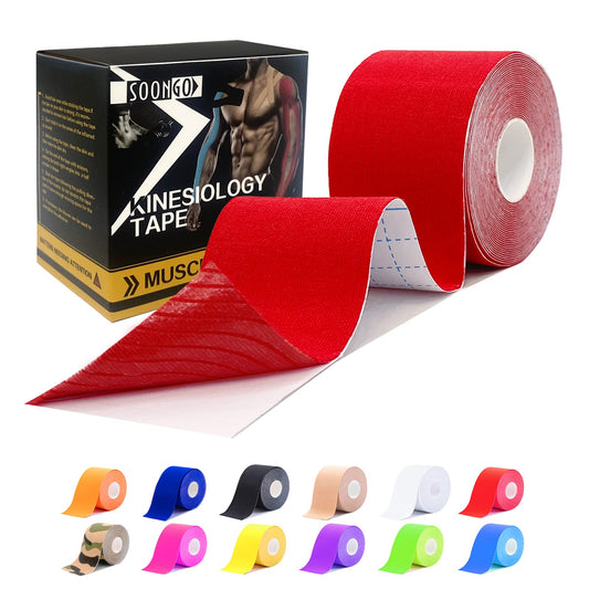 SOON GO Kinesiology Tape, 2IN x 16.4FT Uncut Athletic Tape, Waterproof Breathable Latex-Free, Muscle Recovery & Joint Support,Red (1/2/5 Rolls)