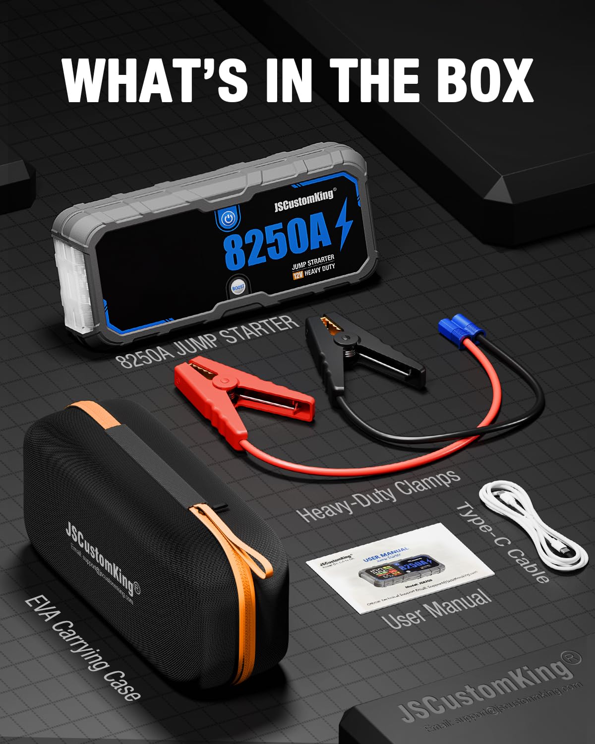 8250A Jump Starter Battery Jump Starter Battery Pack with PD-65W (for All Gas or 10.0+L Diesel), 12V Potable Car Jump Start with 4.01 inch HD Screen, 2 USB Power Bank 24-Months Stand-by Time