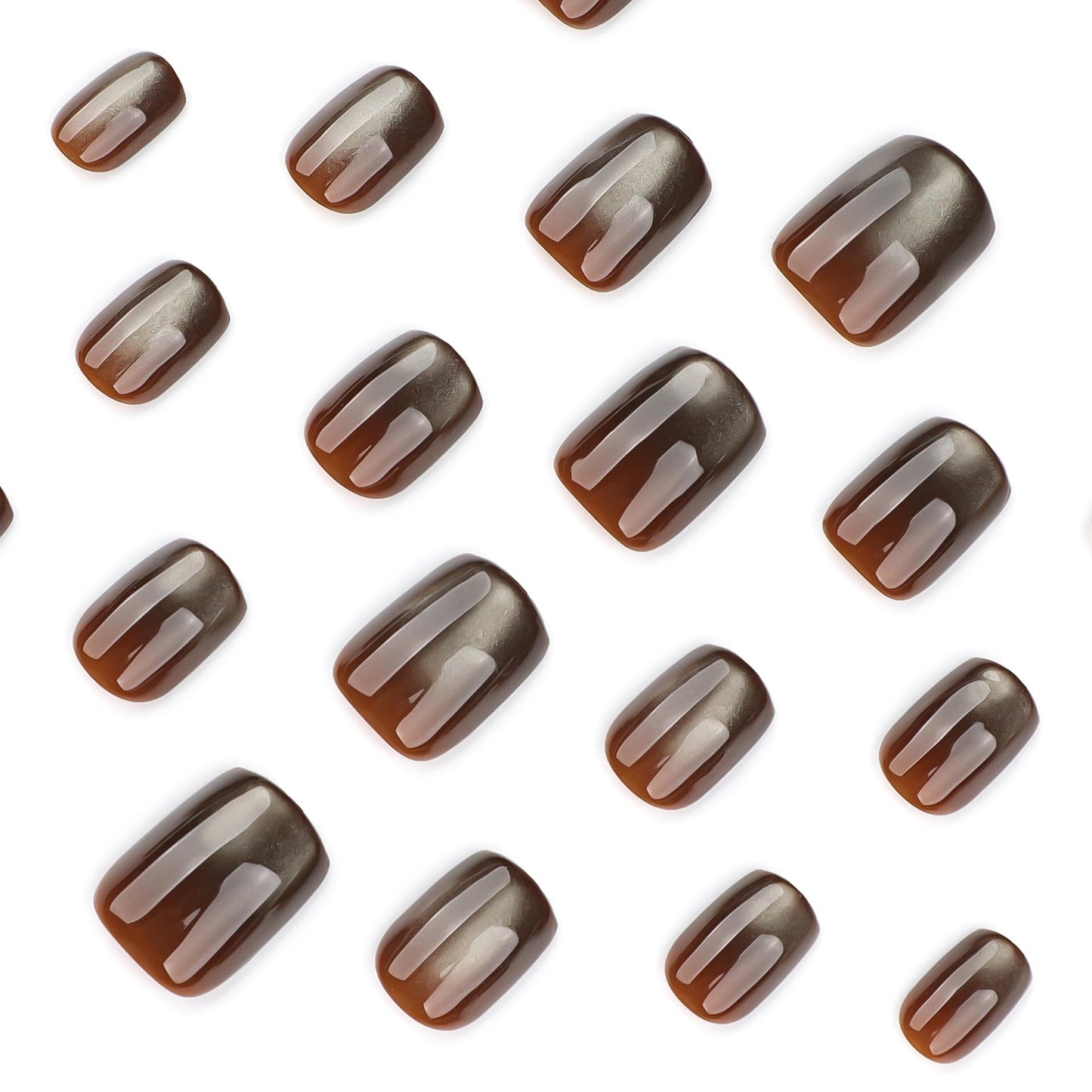XZMeiLun Glitter Brown Cat Eye Press On Nails Short Round – Fall Caramel Color, Gel-Infused Acrylic Reusable Fake Nails w/Adhesive Tabs & Glue, Salon-Quality Cute Press-Ons for Women Girls Gift