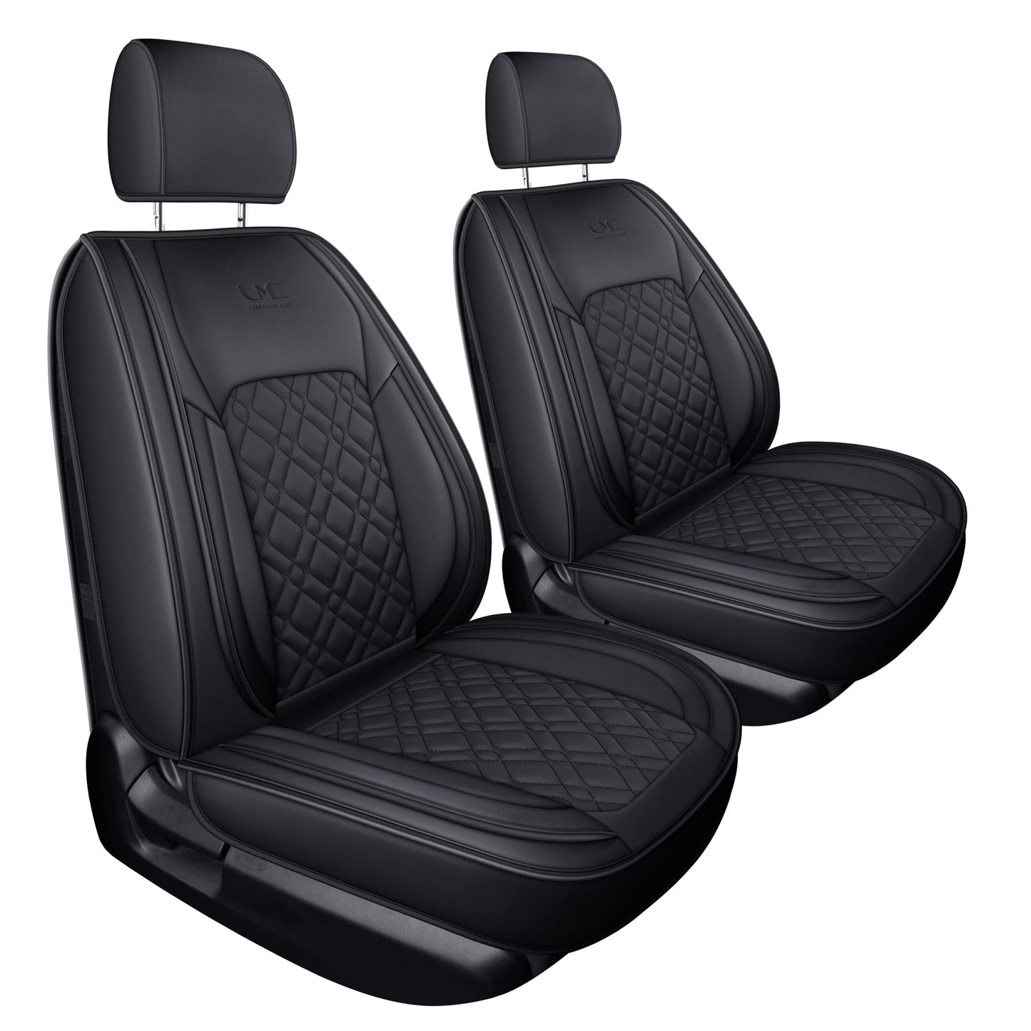 LUCKYMAN CLUB F150 Full-Set Seat Covers J03-Q3 with Waterproof Faux Leather, Fit 2015-2025 Ford F150 and 2017-2025 F250 F350 F450 (Full Set, Black)