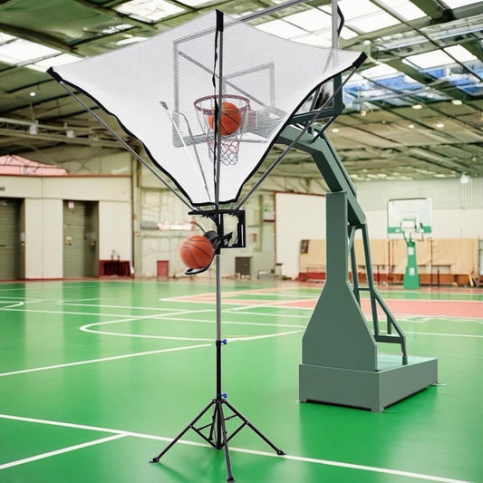 Basketball Rebounder with 180° Rotating Track, Adjustable Height Basketball Shooting Trainerr with Net Return System for Efficient Training, for Indoor & Outdoor Use, Easy Assembly & Storage (Black)