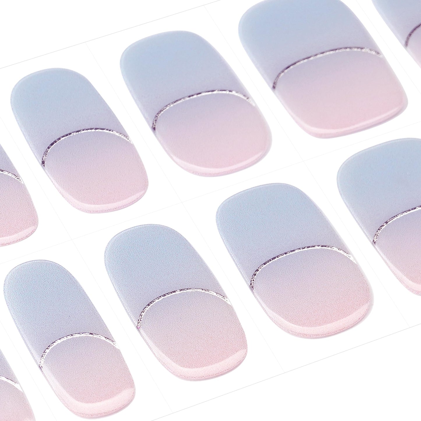 DANNI & TONI Semi Cured Gel Nail Strips Blue-Pink Ombre (Lunar Haze) French Gel Nail Wraps 28 Stickers Gift for Woman