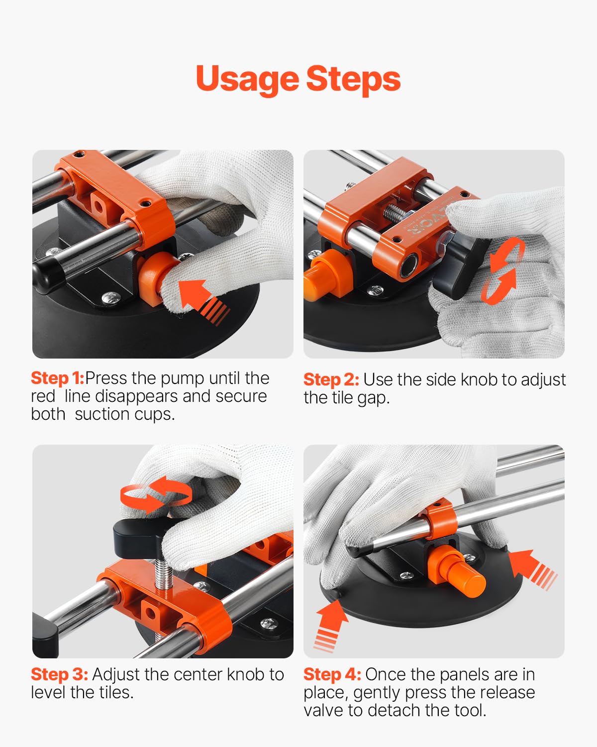VEVOR Seamless Seam Setter 2 Packs with 6 in Vacuum Suction Cups for Seam Joining & Leveling, 530LB Professional Countertop Installation Tool for or Granite, Stone, Marble,Tile Gap Regulator Orange