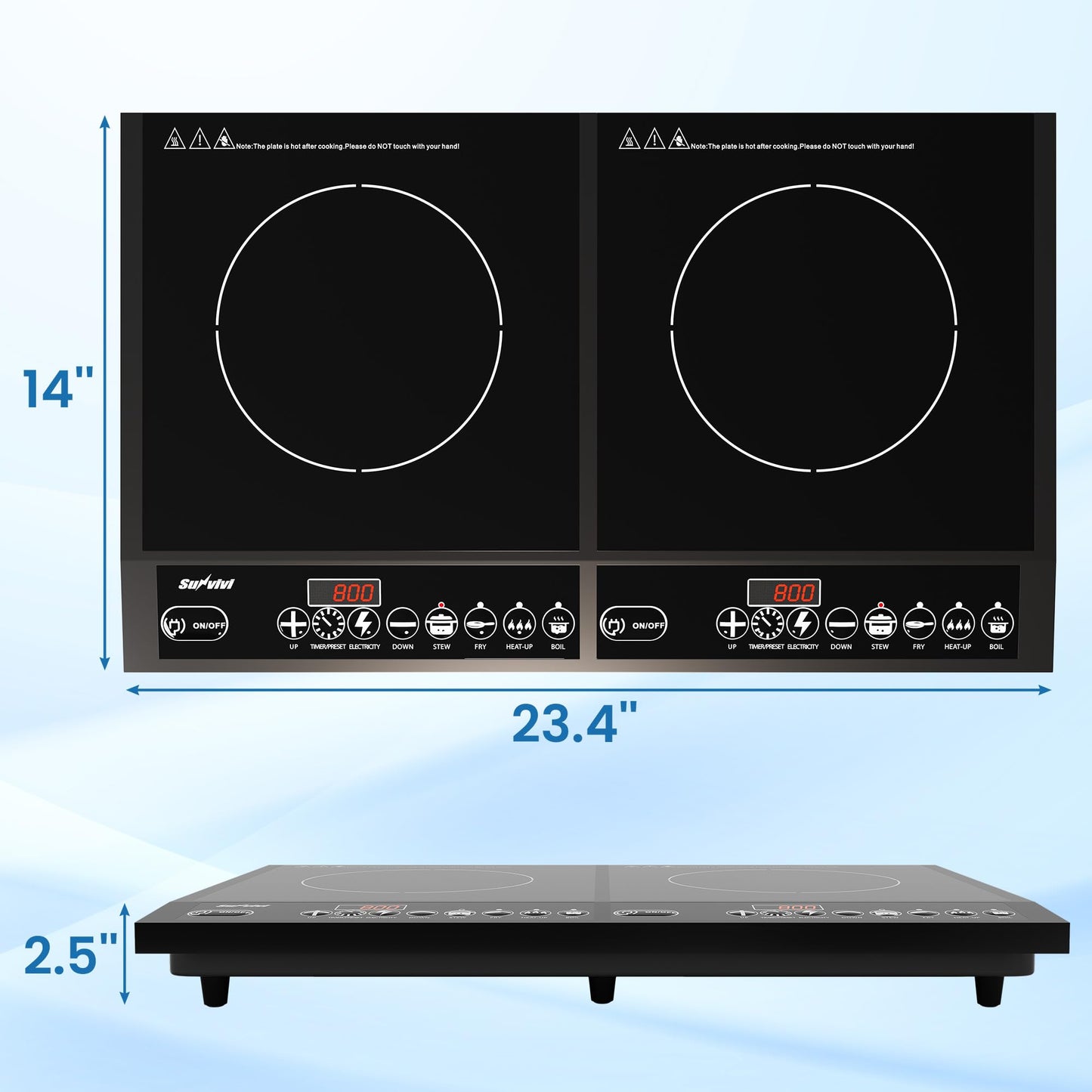 SUNVIVIPRO Commercial Double Burner Electric Induction Cooktop, 1000W+800W Dual Induction Hot Plate, 8 Power & 8 Temp Setting, Professional Countertop Burner Stove with Timer, LED Screen, Black