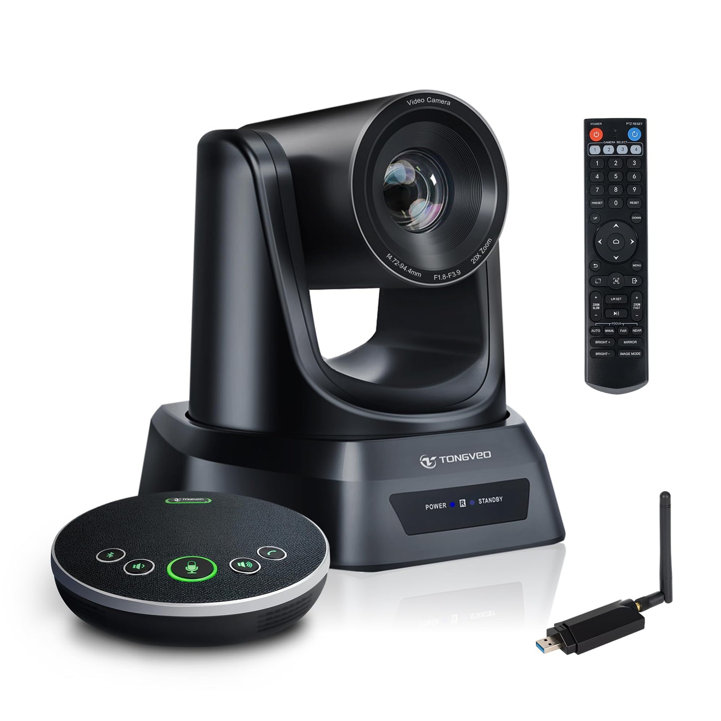 TONGVEO 5.8GHz Wireless Conference Room Camera System with Bluetooth Microphone,20X 60fps PTZ Camera for Worship Online Conference, Works with Zoom, Skype OBS Easy to Set Up