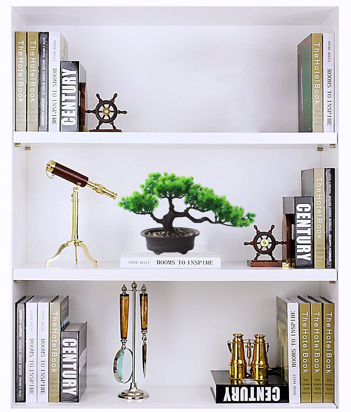 Rozwkeo Artificial Bonsai Tree Fake Plant Decoration Potted Tree Faux House Plants Small Japanese Pine Bonsai Plant for Indoor Home Decoration Office Hotel Windowsill Desktop Display Zen Decor Trees