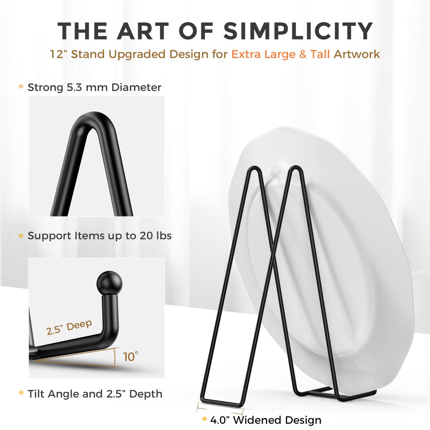 TR-LIFE 12 Inch Plate Stands for Large Heavy Duty Display - Metal Picture Frame Holder Stand + Table Top Easels for Decorative Platter, Book, Plaque, Photo (2 Pack)