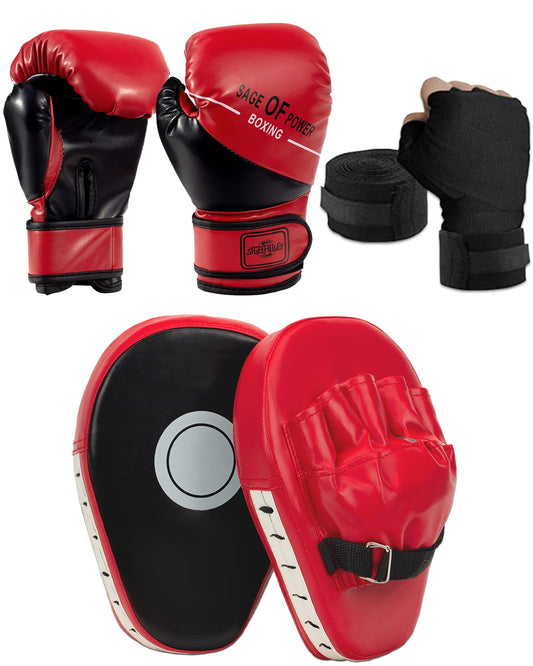 3-in-1 Boxing Gloves and Punching Mitts Set for Kids, Sports Boxing Gloves Pads with Hand Wraps, Kids Boxings Equipment Set for MMA Karate Muay Thai Taekwondo