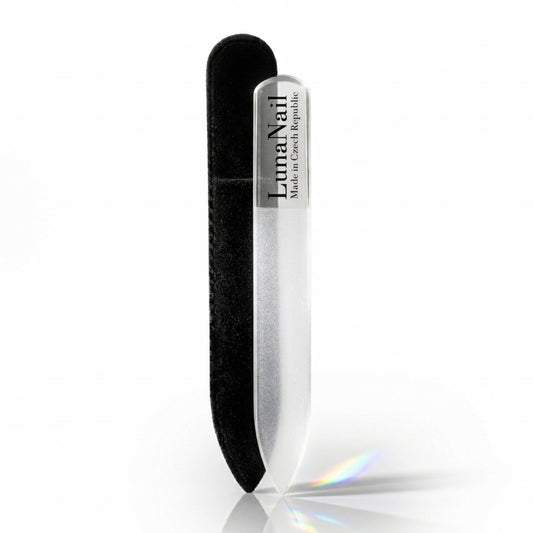 LunaNail Nano Czech Glass Nail File & Buffer 2-in-1, Velvet Case, Crystal Polisher, Mirror-Shine, Keratin-Sealing, Travel Friendly