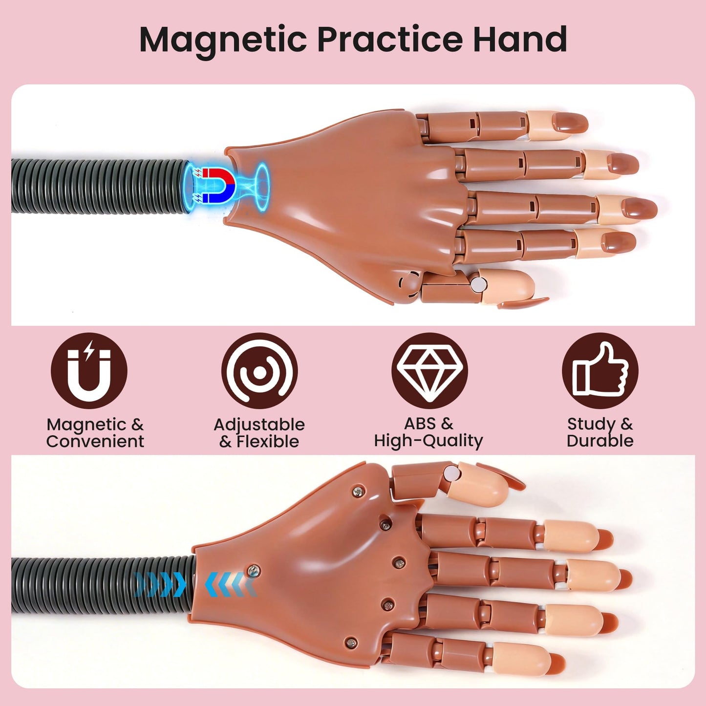 Rolybag Practice Hand for Acrylic Nails, Magnetic Nail Practice Hands, Mannequin Hand for Nails Kit for Beginners, Movable Flexible Fake Hand with 200PCS Nail Tips, Brush, File and Clipper