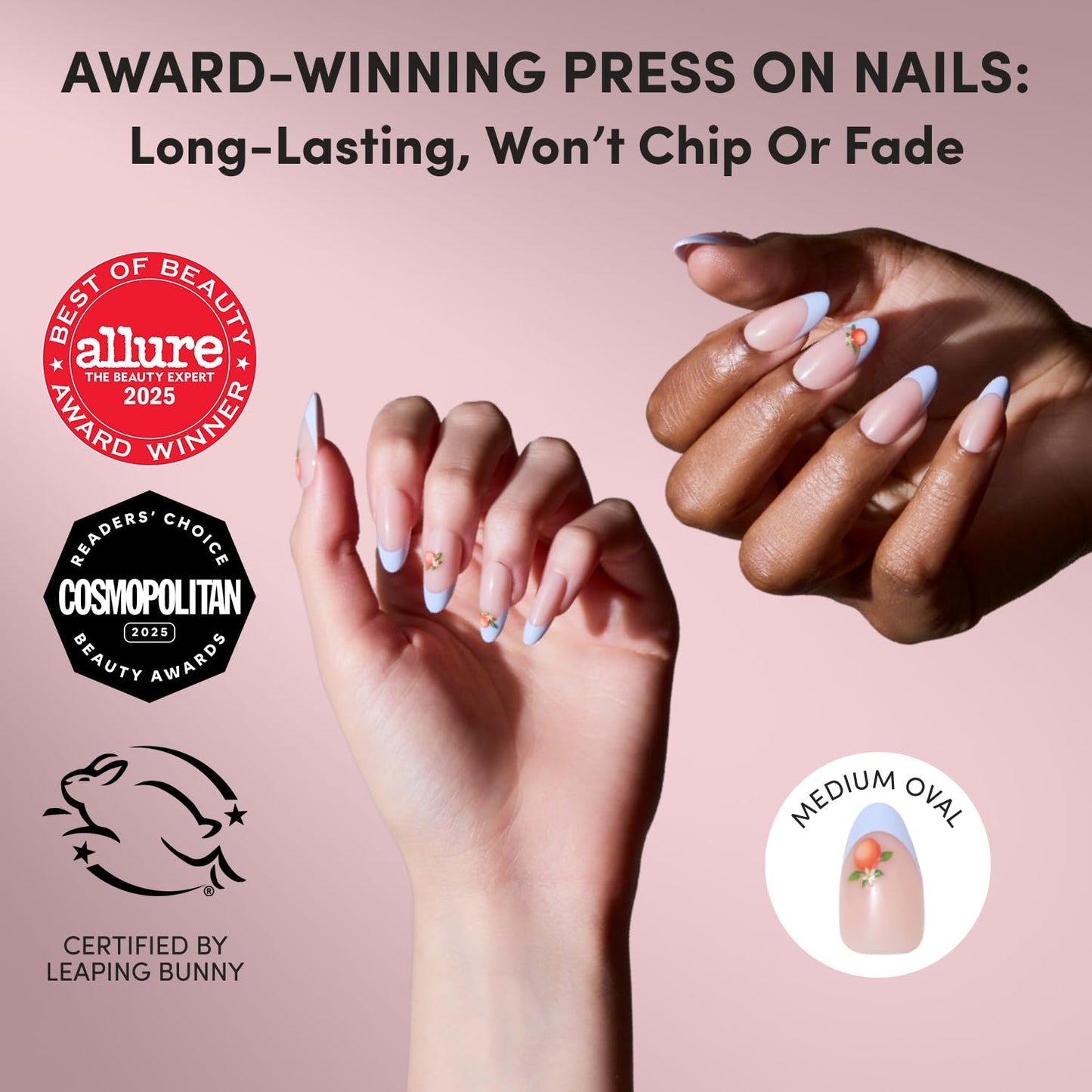 Glamnetic Medium Oval Press-On Nails Bundle - Spirited Sky & Capri Coast | Celestial Fake Nails with Gold Accents | Blue French Tips with Orange Accents | Durable, Salon-Quality Nail Kits