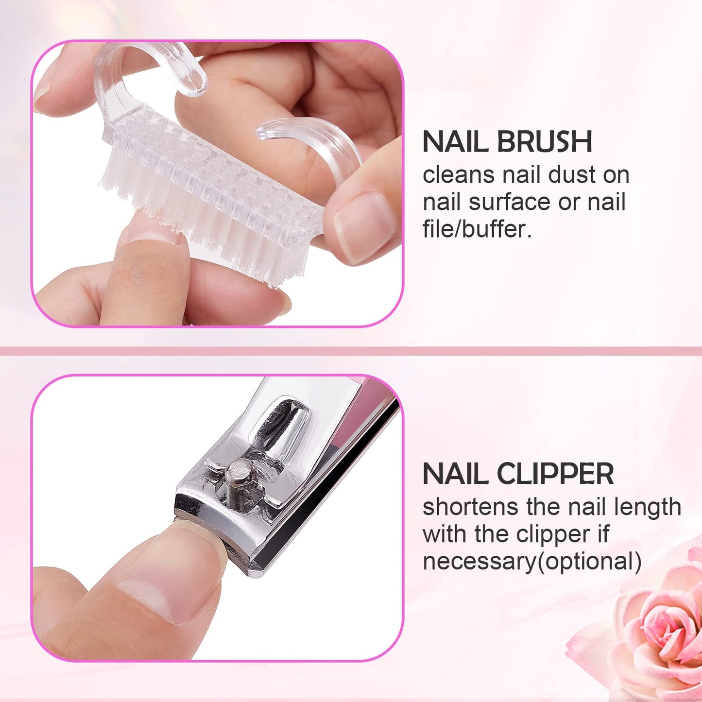 Makartt Nail File and Buffer, Pink Basic Nail Prep Kit with Cuticle Trimmer Bundle with Nail File 80 80 Grit Emery Boards for Nails 10pcs Nail Files for Acrylic Nails