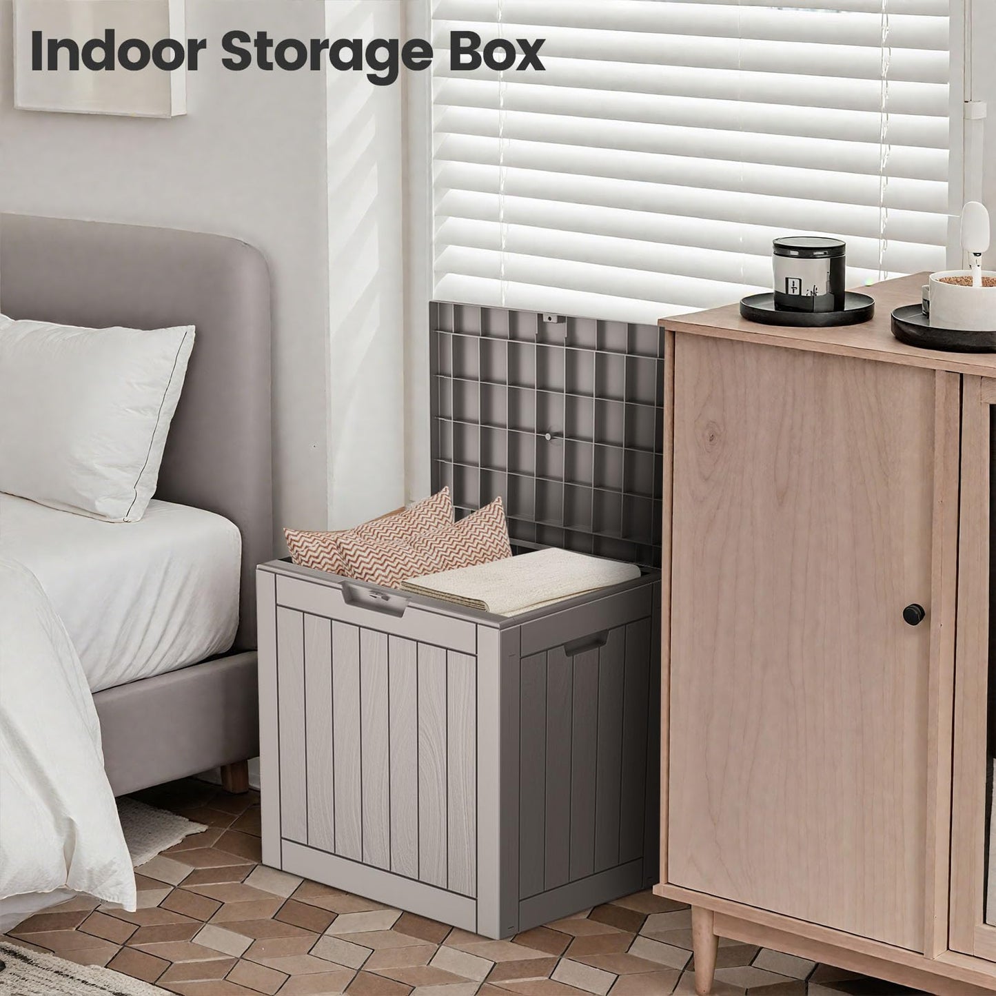 ComeWay 31 Gallon Outdoor Storage Box - Waterproof Resin Deck Box for Indoor & Outdoor Use, Lockable & UV Resistant Storage Bin for Package Delivery, Patio Cushions, Gardening Tools - Grey