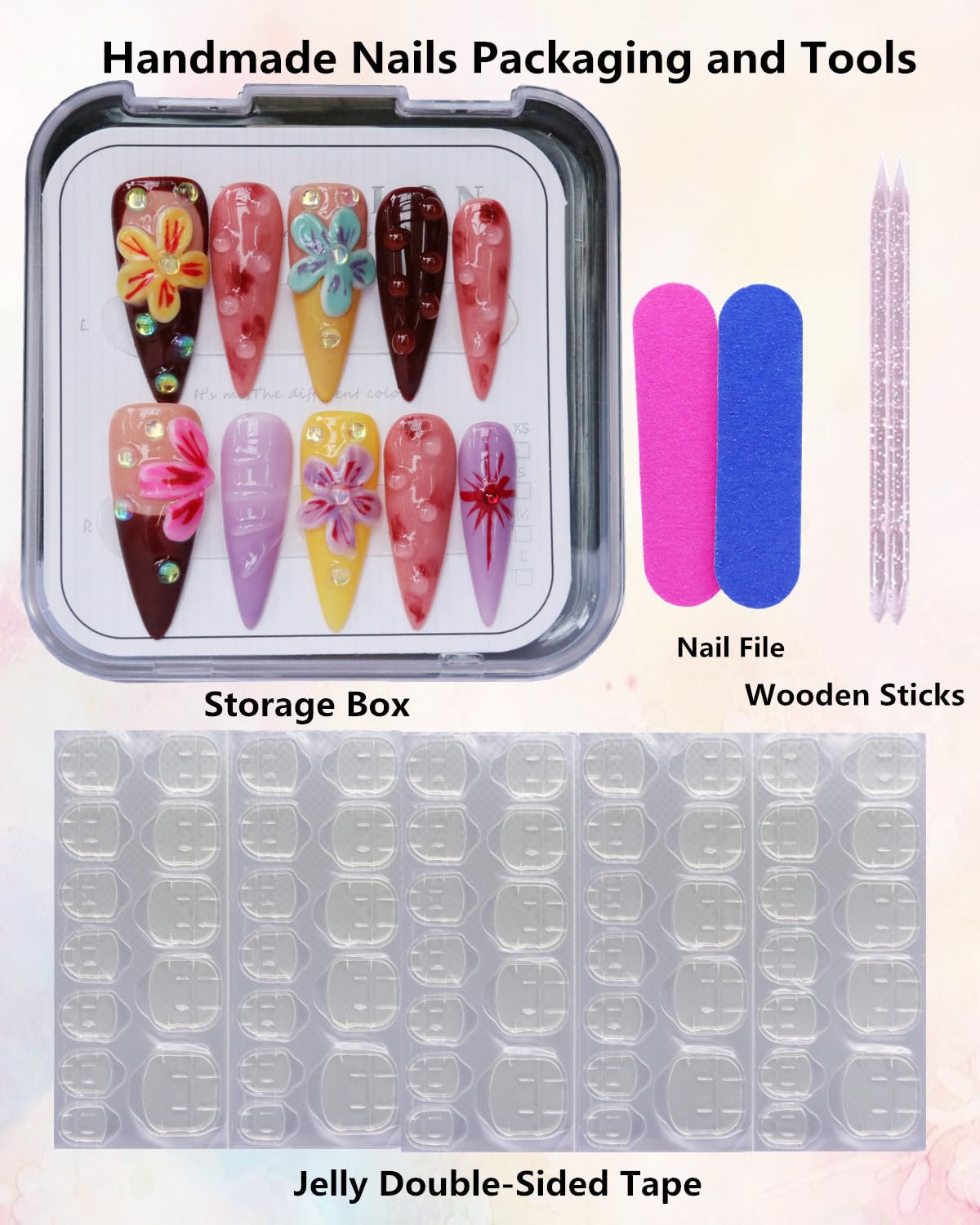 CAMILCY Luxury Handmade Press on Nails Long Almond Tip Stiletto Glossy 3D Flower Salon Hand painted Fake Nails Chocolate Pink Purple Reusable Nails Full Cover Acrylic Nails for Women 10psc (B08, S)