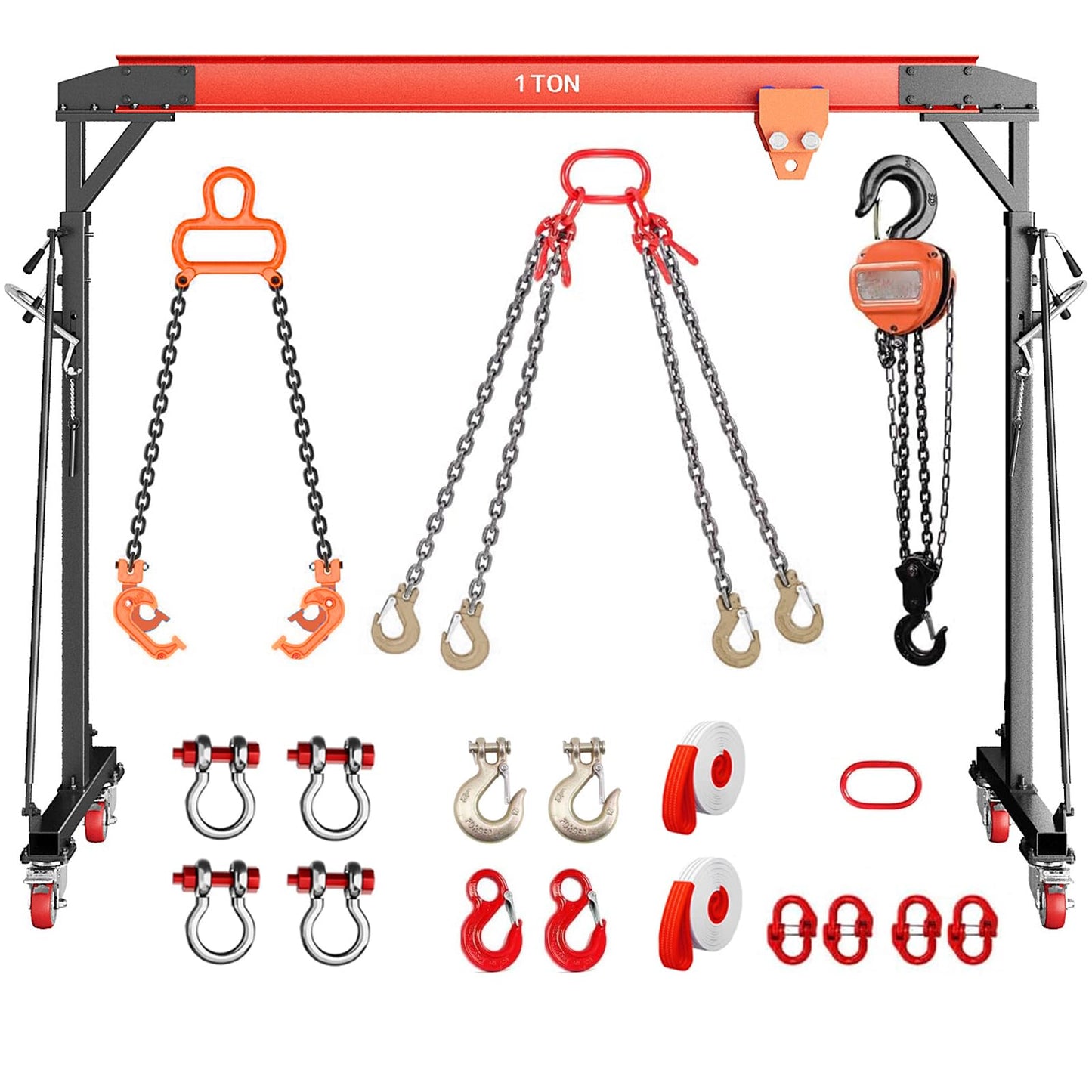 2200 LBS Gantry Crane with 8-12 FT Adjustable Height, 1 Ton Gantry Crane, Shop Crane Lift Hoist for Warehouse, Factory(with Manual Trolley & Hoist, Lifter, Sling, Hooks, Shackles, Links)