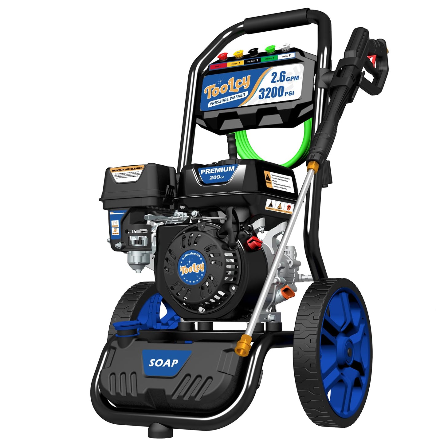TOOLCY Gas Pressure Washer 3200 PSI & 2.6 GPM, High Performance Engine, Includes Swivel Spray Gun and Wand, 35FT Power Washer Hose, 5 Nozzle Tips, Onboard Soap Tank, for Cars/Driveways/Homes